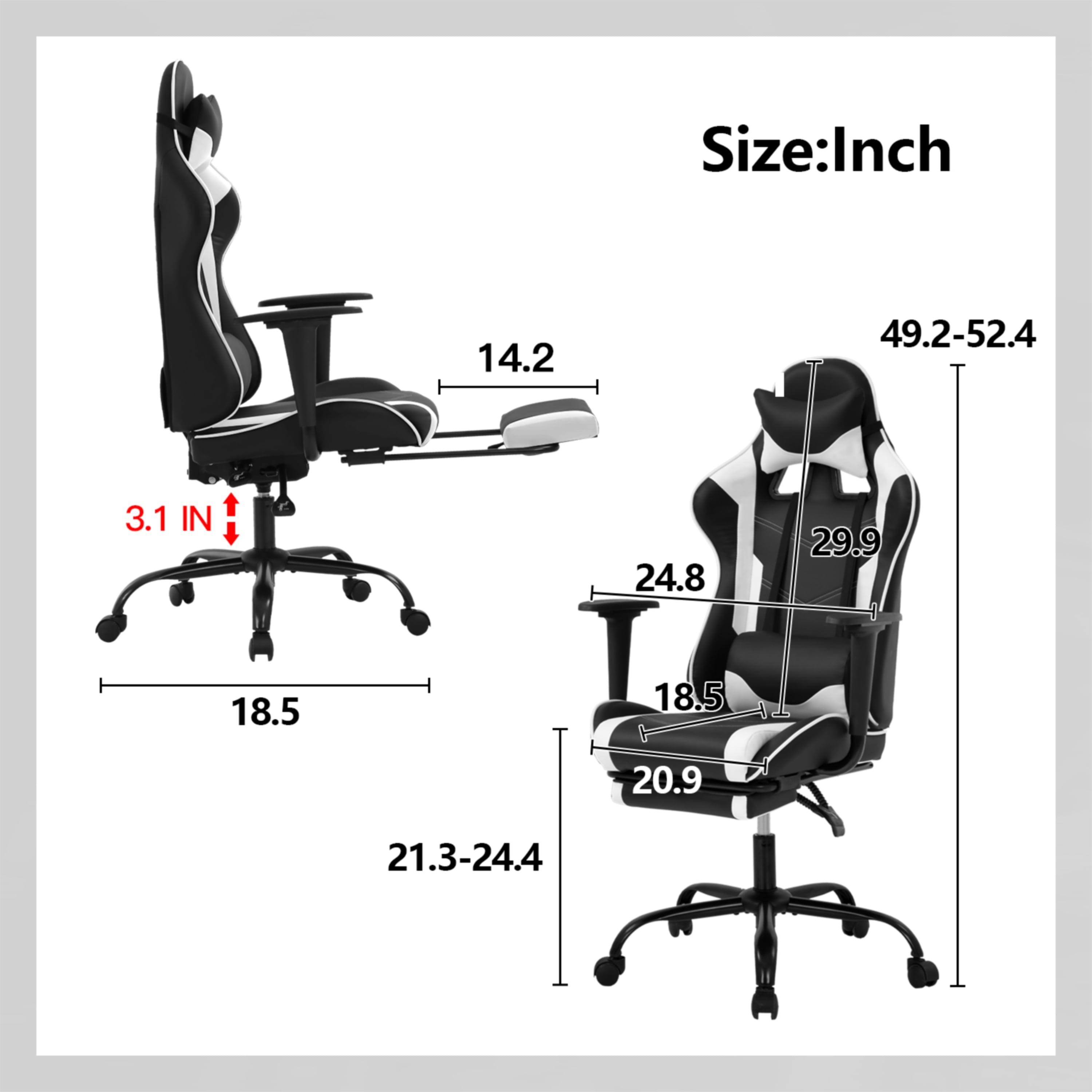 Furniture of America Haver Adjustable Gaming Chair, White and Black
