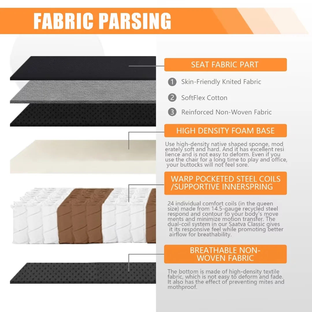 Dowinx Fabric Gaming Chair with Pocket Spring Cushion, Ergonomic Computer Chair with Footrest, Cloth Gamer Chair with Massage Lumbar Support and Headrest, Black