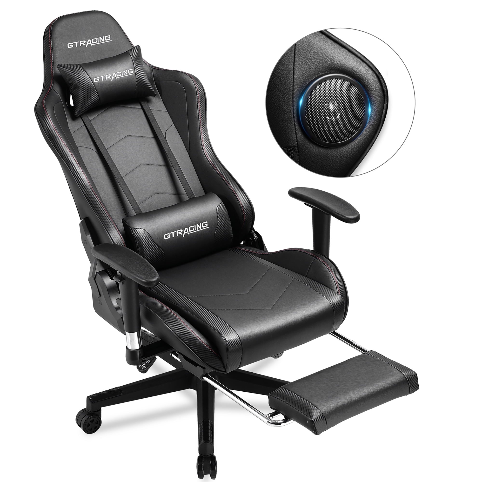LUCKLIFE Gaming Chair with Speakers Bluetooth and Footrest in Home Office Chair, Black