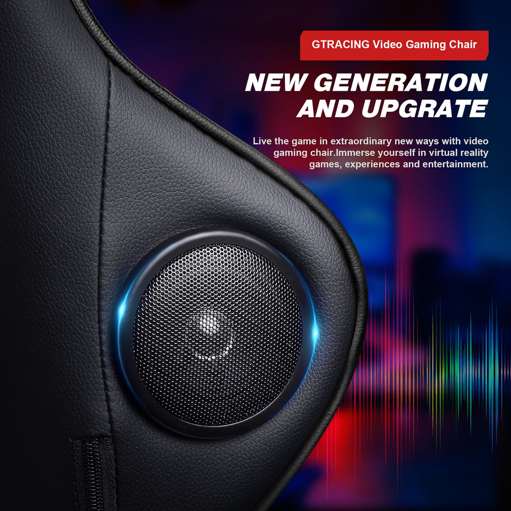 LUCKLIFE Gaming Chair with Speakers Bluetooth and Footrest in Home Office Chair, Black