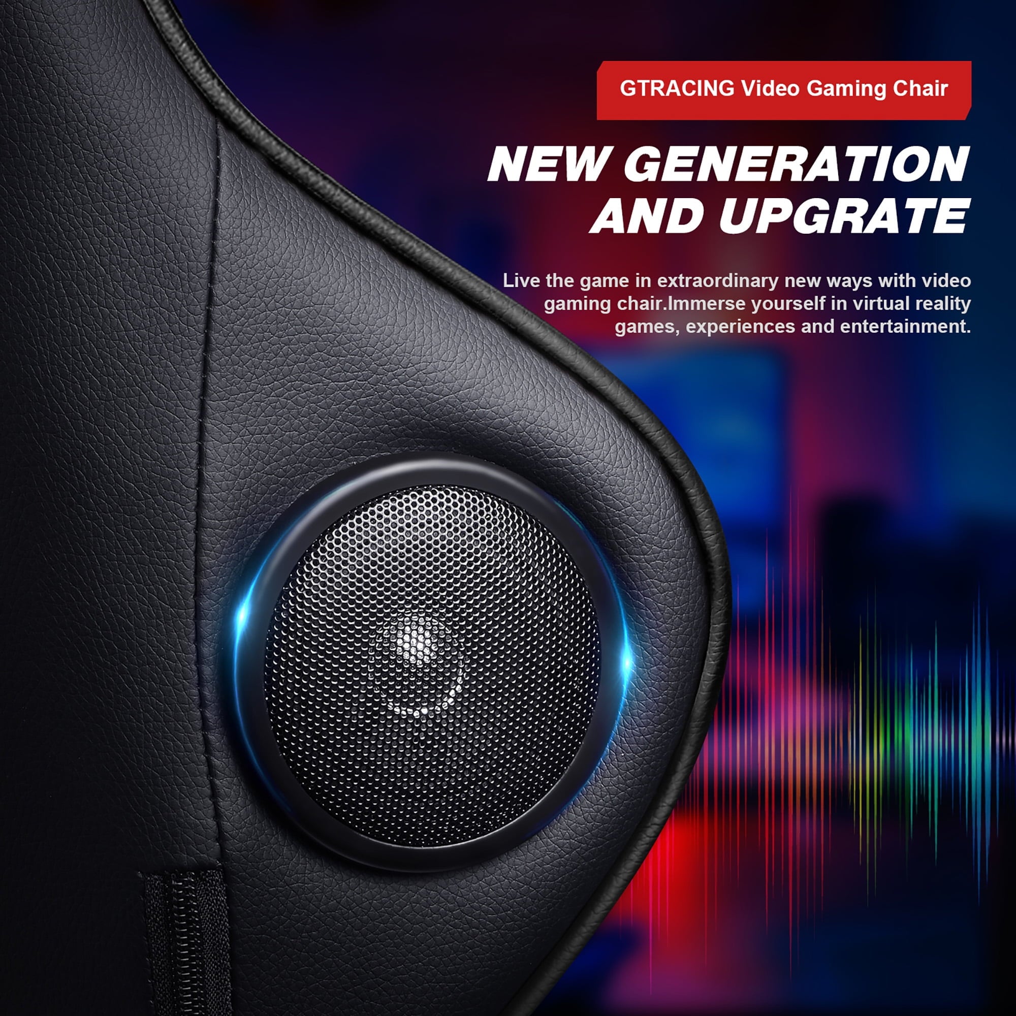 LUCKLIFE Gaming Chair with Speakers Bluetooth and Footrest in Home Office Chair, Black