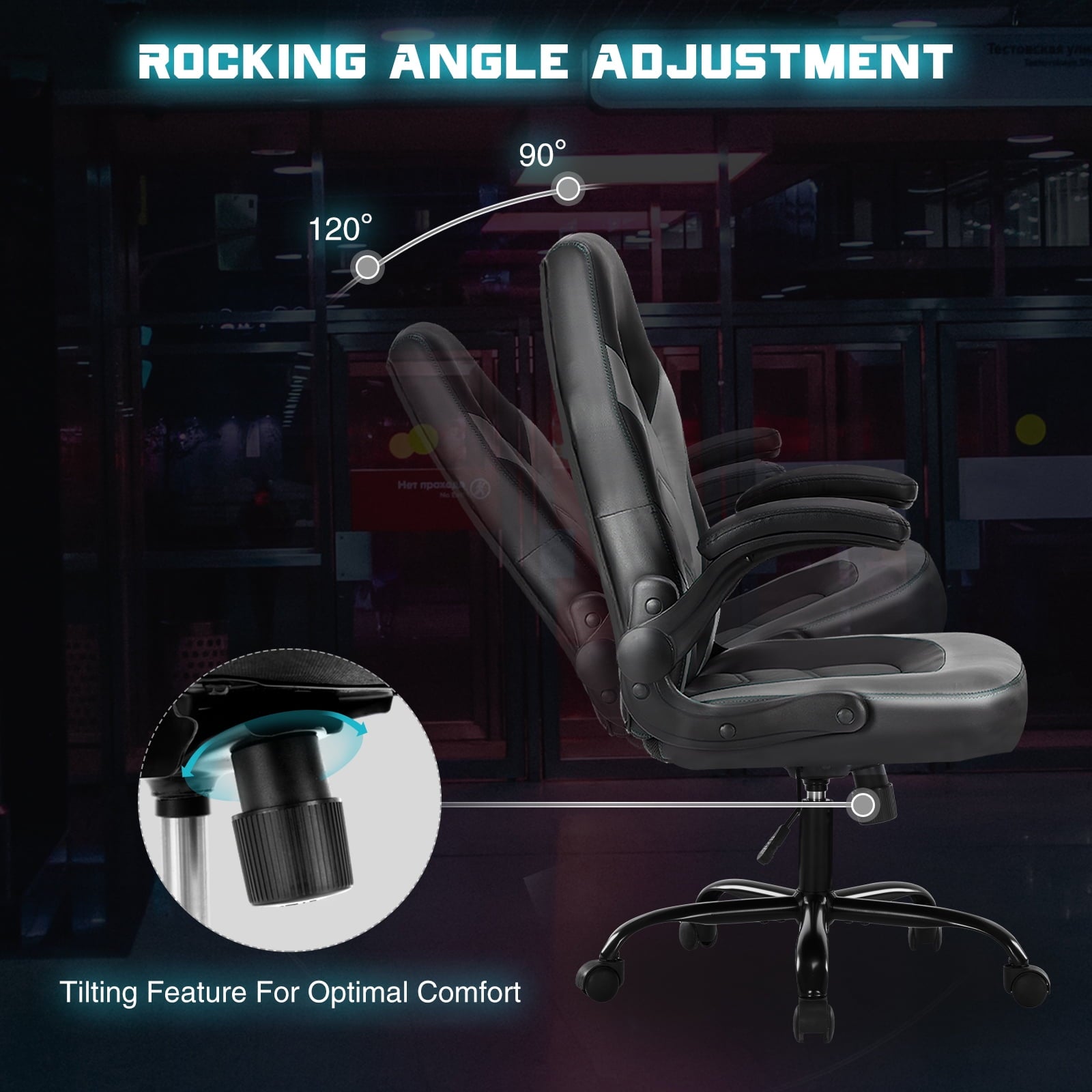 CONCETTA Gaming Chair, Faux Leather High-Back Gaming Office Chair, Swivel Racing Chair with Flip-up Armrests, Perfect for Adults Gamers, Gray