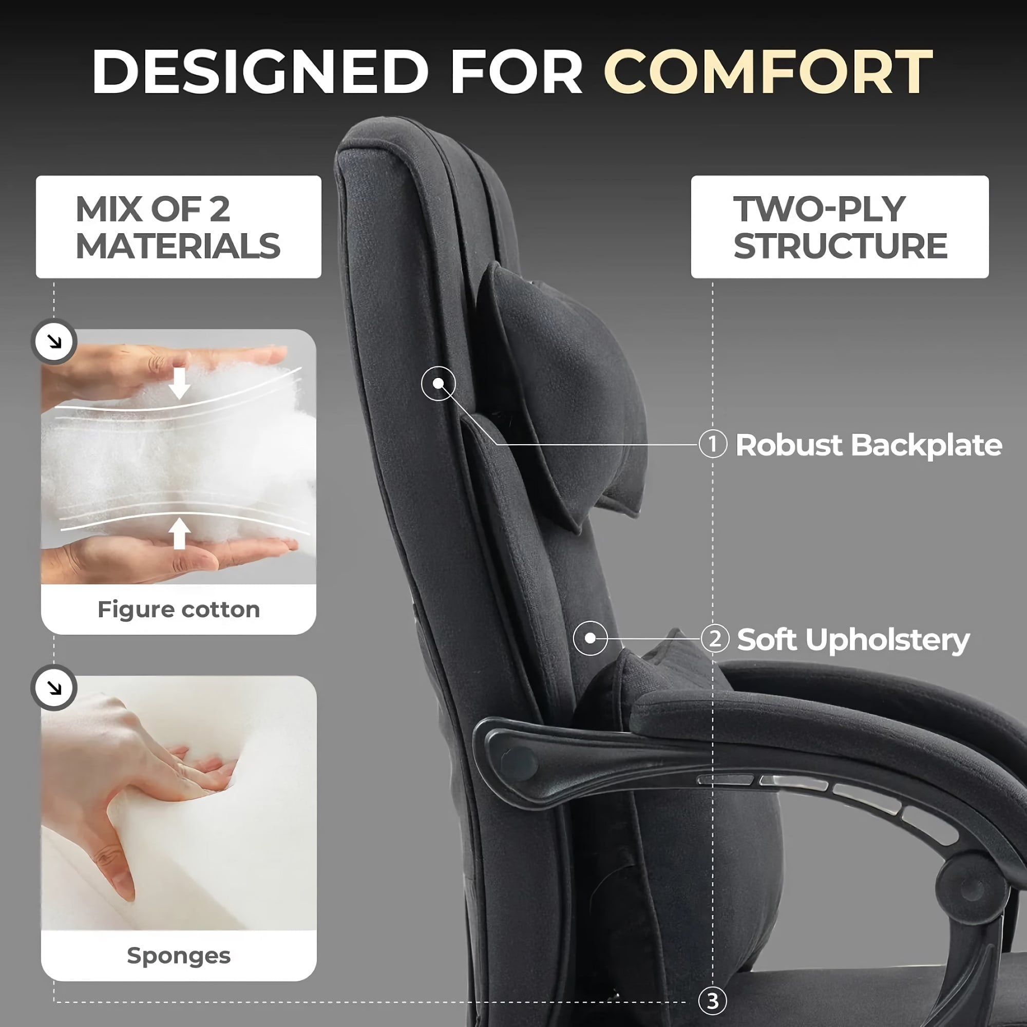 DOWINX Fabric Ergonomic Gaming Chair w/ Footrest & Lumbar Support