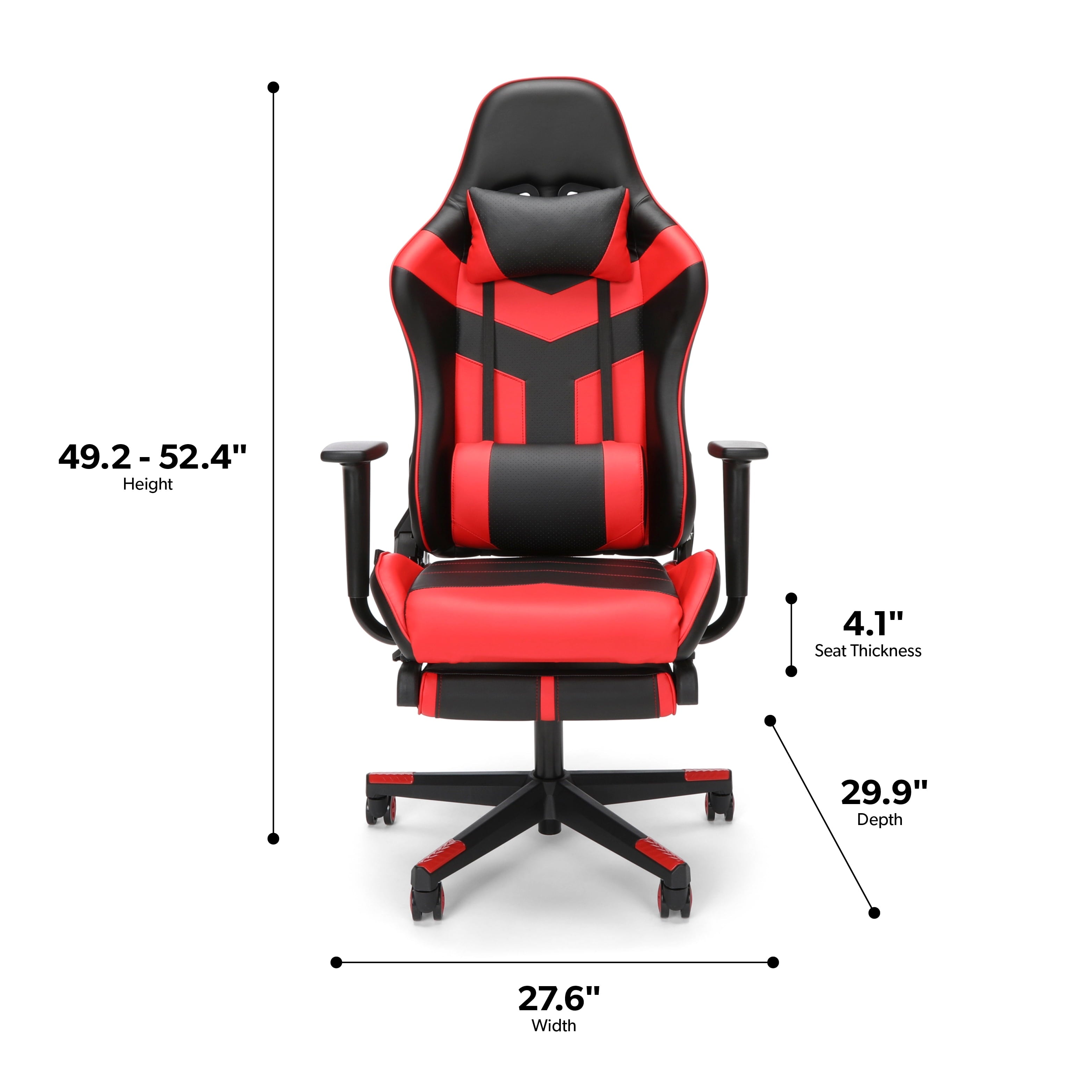 OFM Essentials Collection High Back PU Leather Gaming Chair, with Extendable Footrest, in Red (ESS-6075FR-RED)