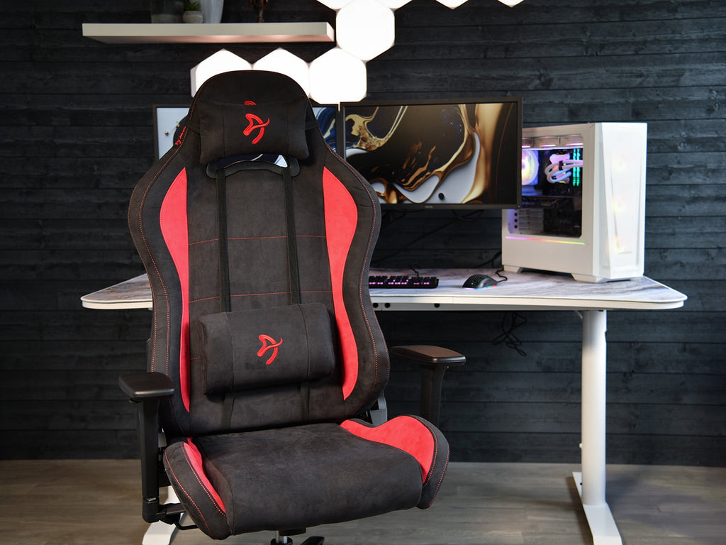 Arozzi Torretta Super Soft Upholstery Fabric Gaming Chair, Breathable Fluid-Repellent Ergonomic Office Chair with Adjustable Height, 3D Armrest & 2 Supportive Pillows (Red)