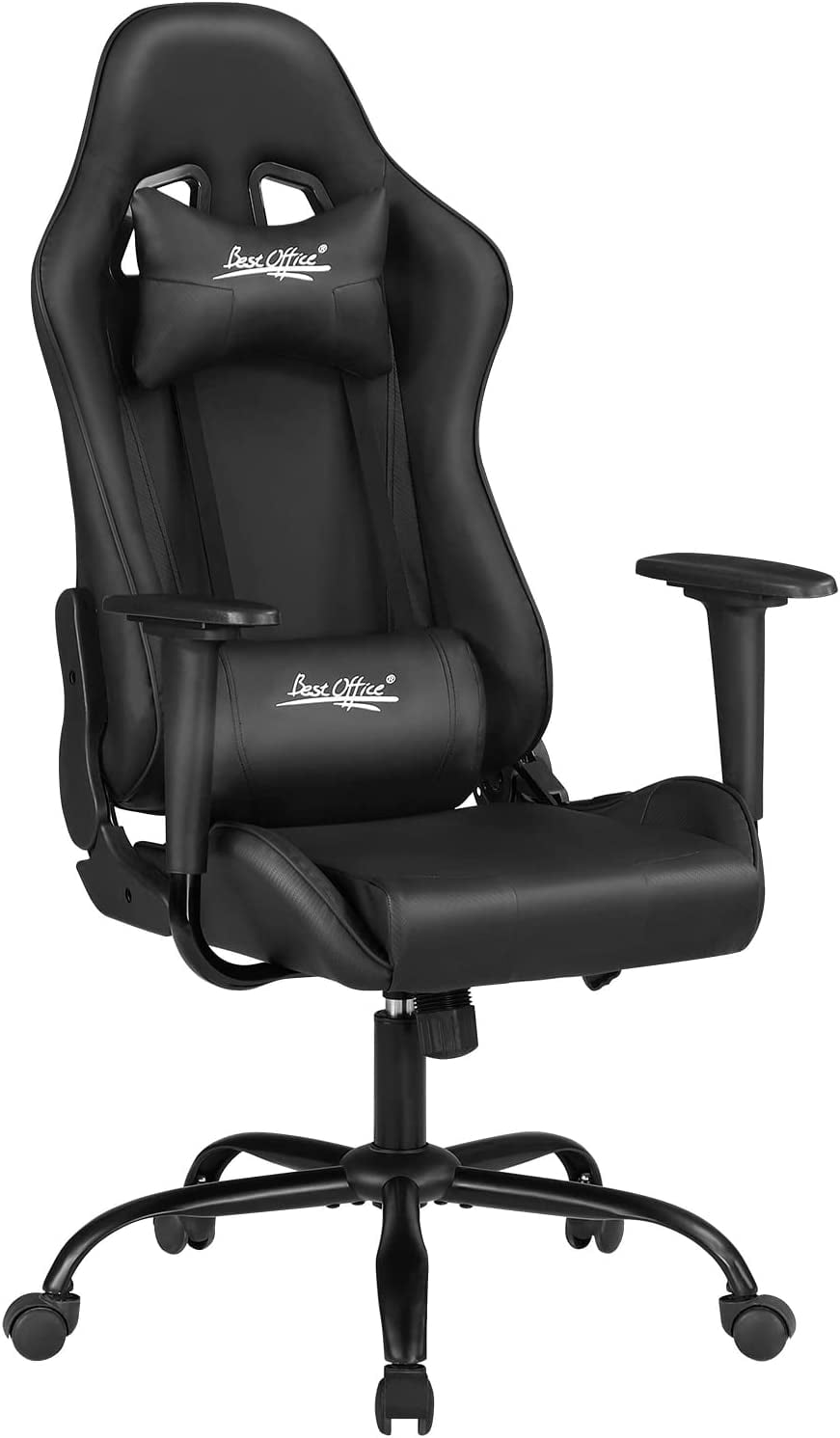 Gaming Chair Office Chair Desk Chair with Lumbar Support Headrest Armrest Task Rolling Swivel Ergonomic E-Sports Adjustable PC Gamer Chair Black