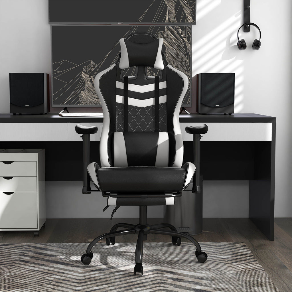 Furniture of America Haver Adjustable Gaming Chair, White and Black