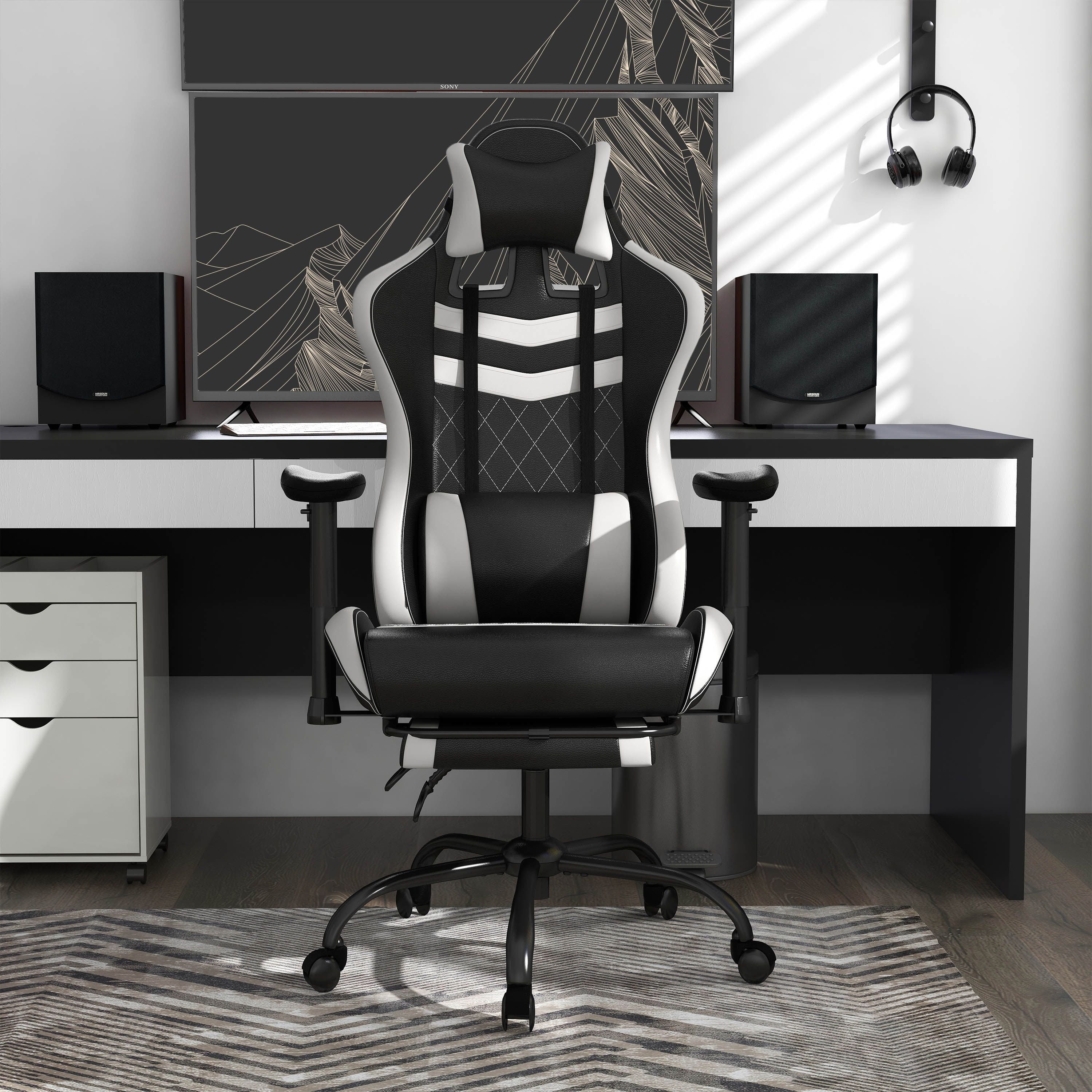 Furniture of America Haver Adjustable Gaming Chair, White and Black
