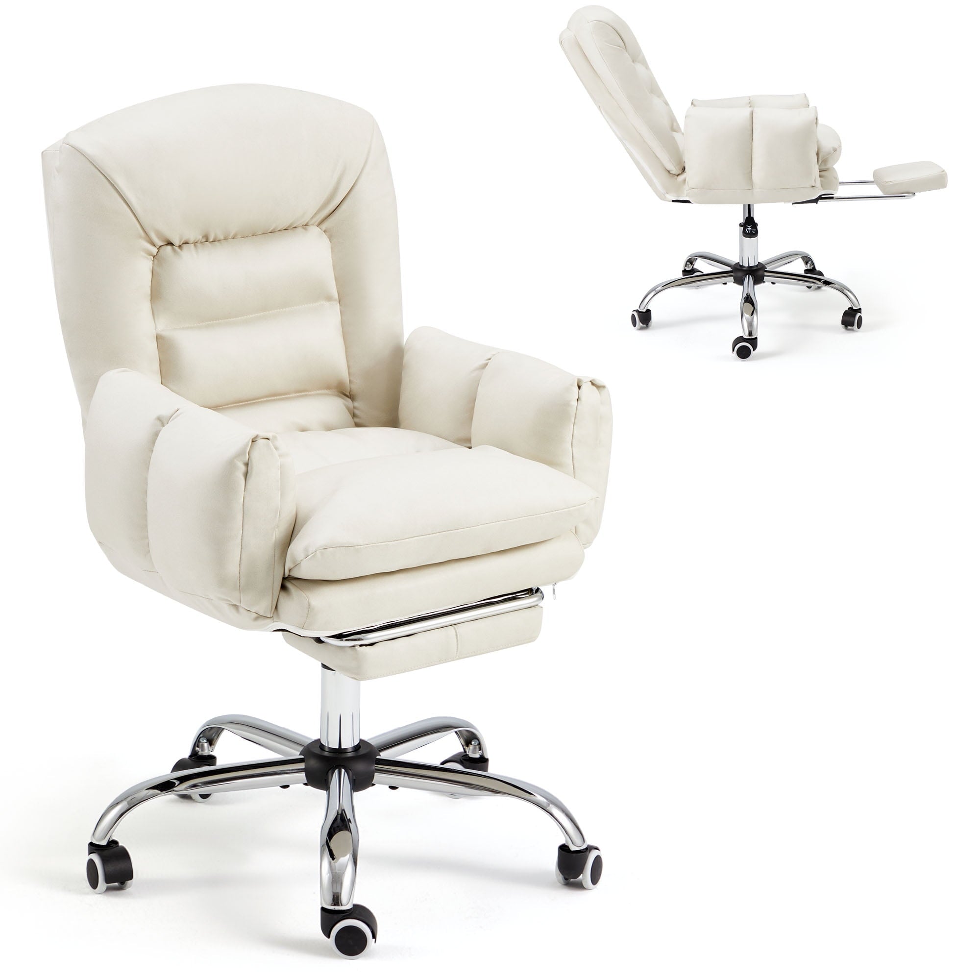 EROMMY Office Chair with Adjustable Height, Ergonomic Office Chair, Computer Chairs for Home, 90-180° Tiltable High Backrest, Beige