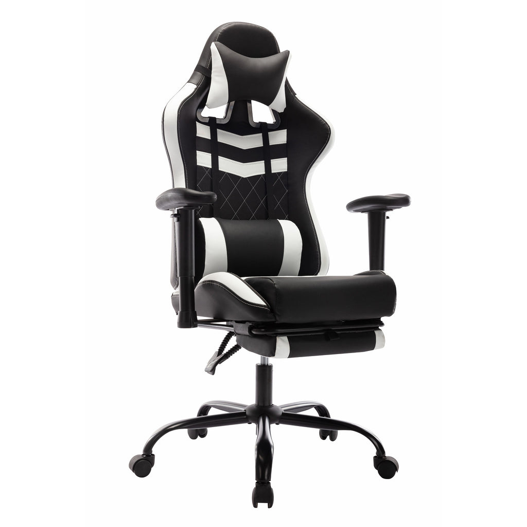 Furniture of America Haver Adjustable Gaming Chair, White and Black