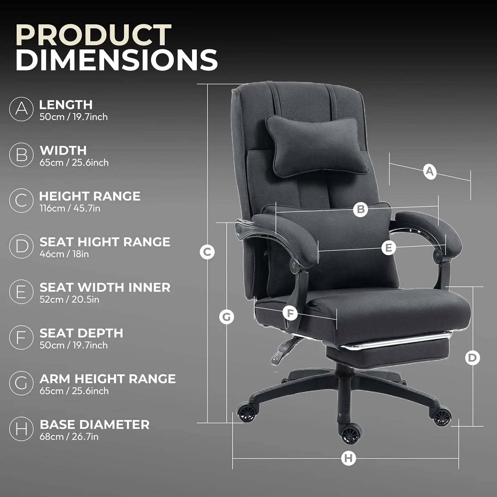 DOWINX Fabric Ergonomic Gaming Chair w/ Footrest & Lumbar Support