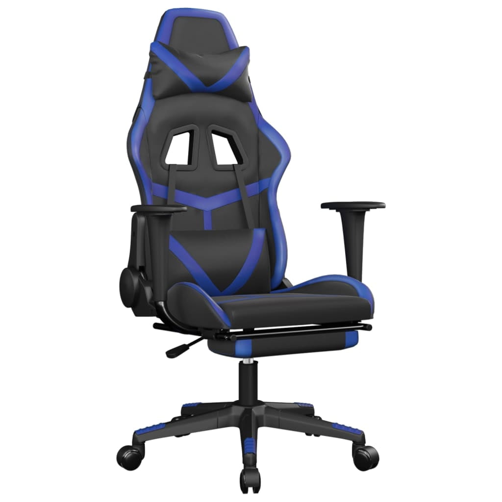 vidaXL Massage Gaming Chair with Footrest, Reclining, Height Adjustable, Swivel, Black & Blue