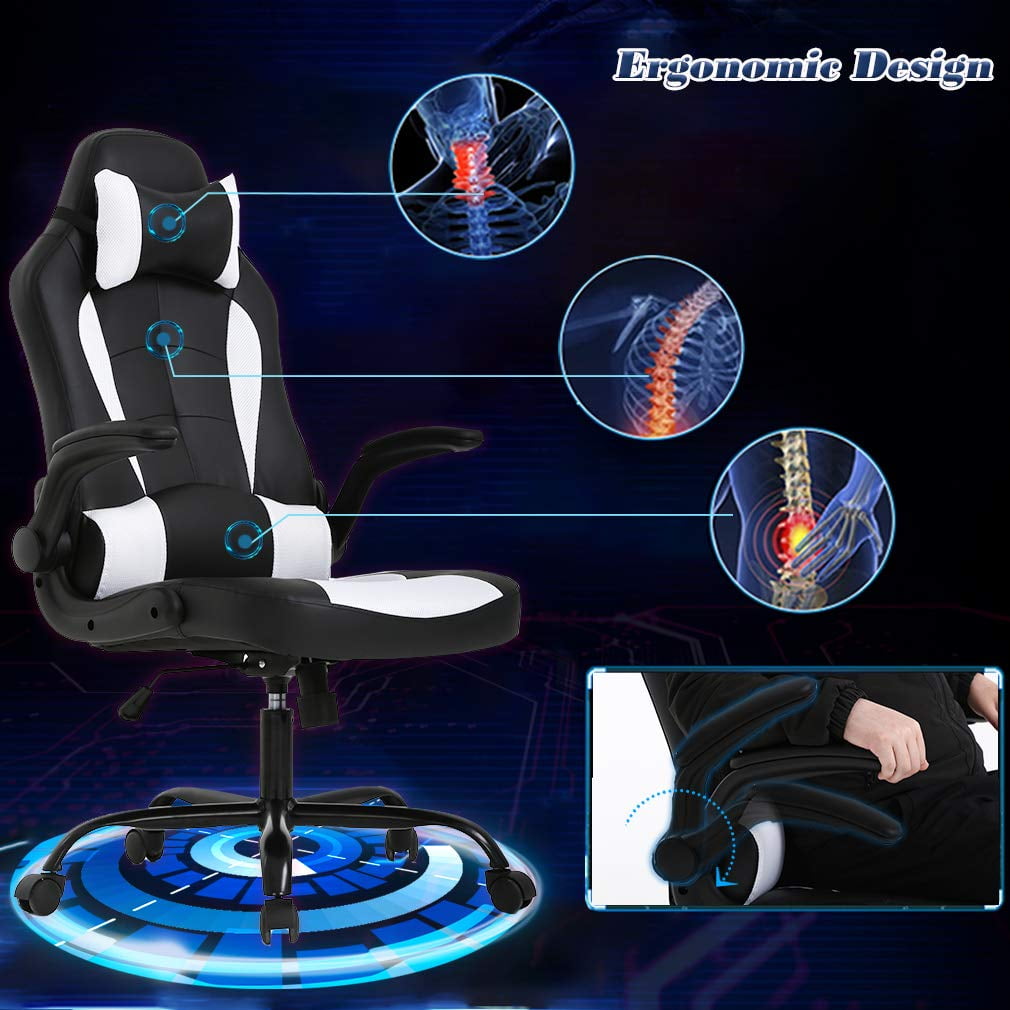 BestOffice PU Leather Gaming Office Chair , Massage & Lumbar Support Desk Chair for Adults, White