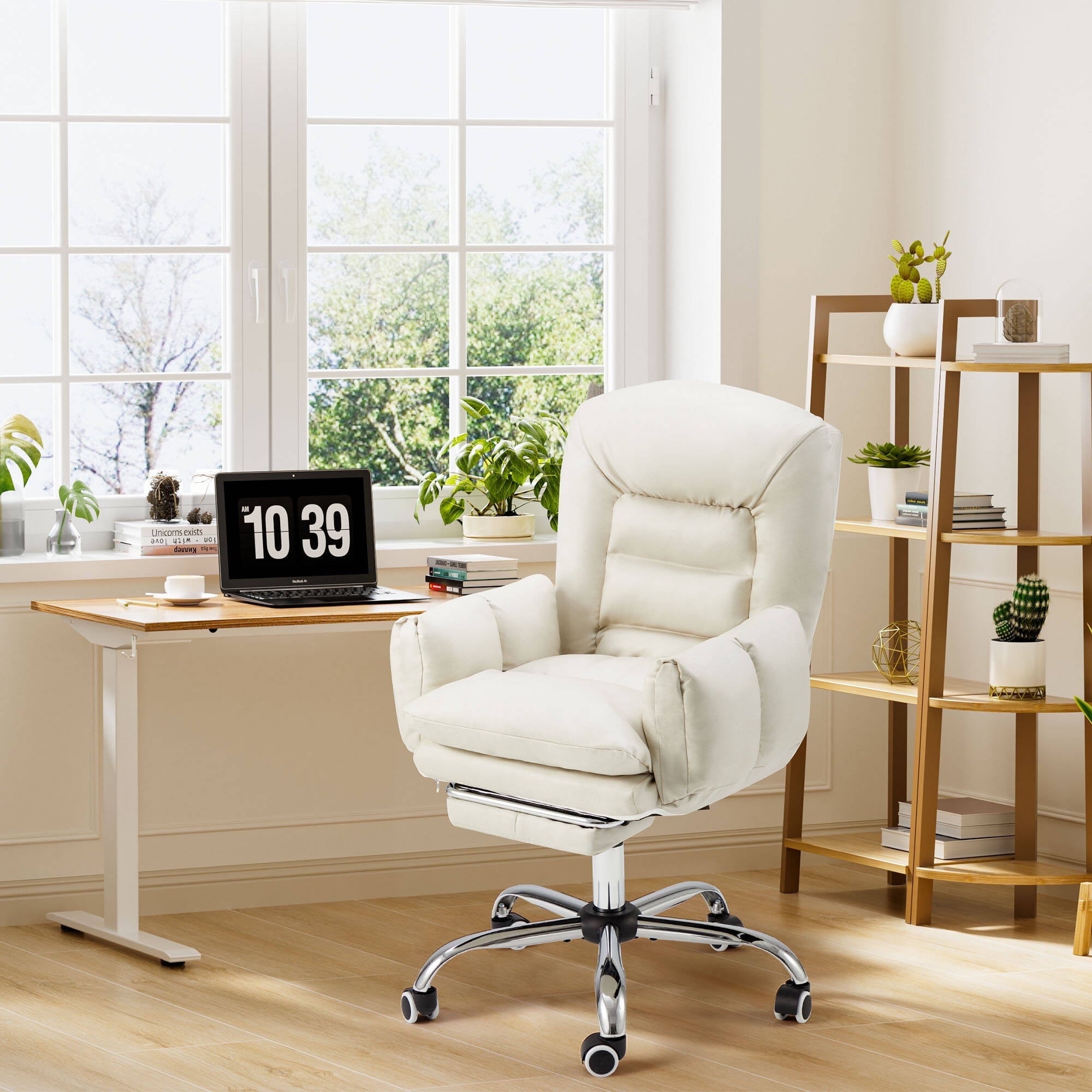 EROMMY Office Chair with Adjustable Height, Ergonomic Office Chair, Computer Chairs for Home, 90-180° Tiltable High Backrest, Beige
