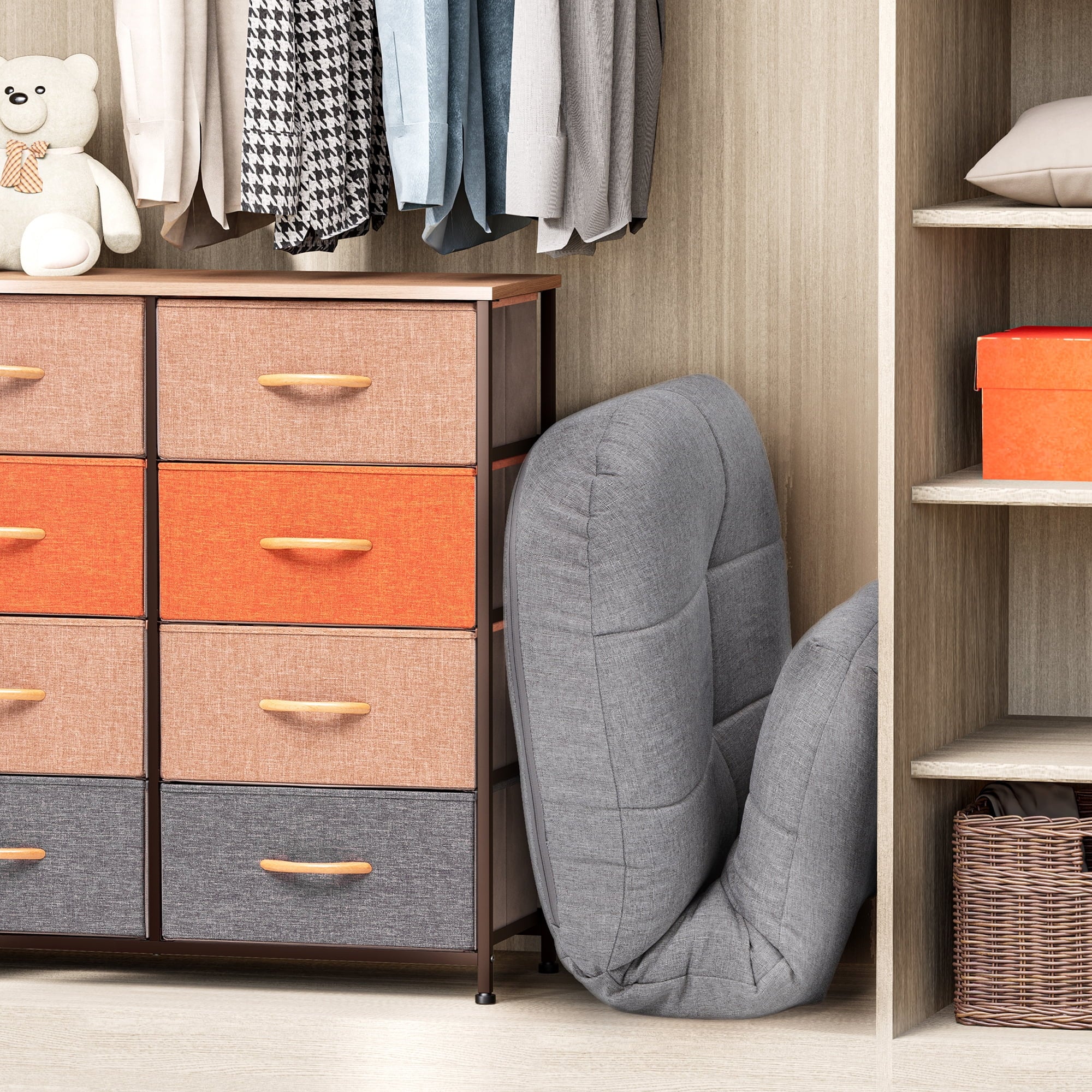 Crestlive Products Folding Floor Chair Adjustable Linen Cover Padded Gaming Chair,Gray