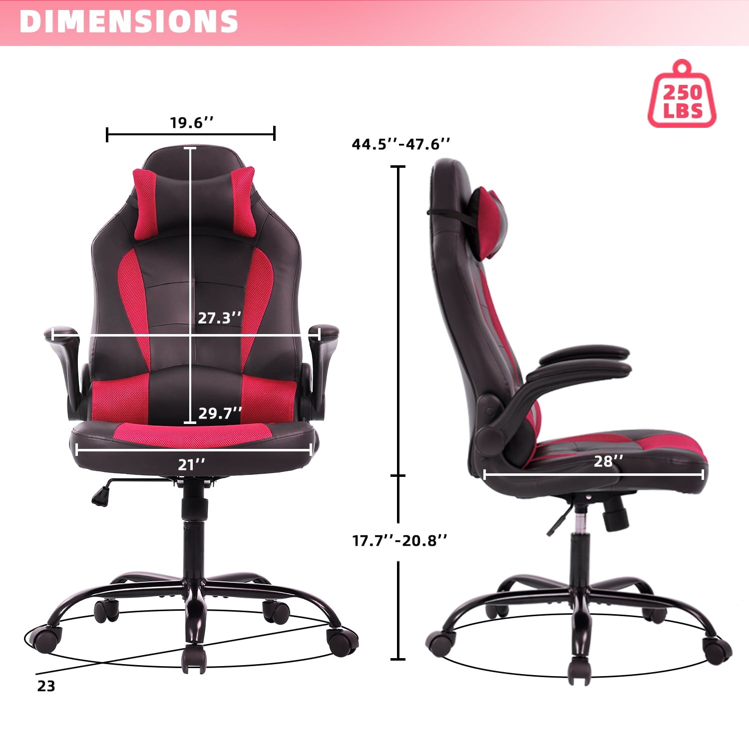 CL.HPAHKL High Back Gaming Chair, Ergonomic Racing Office Style Gaming Chair, 360° Rotating Computer Chair with Headrest, Suitable for Adult Unisex Office Chair (RED)