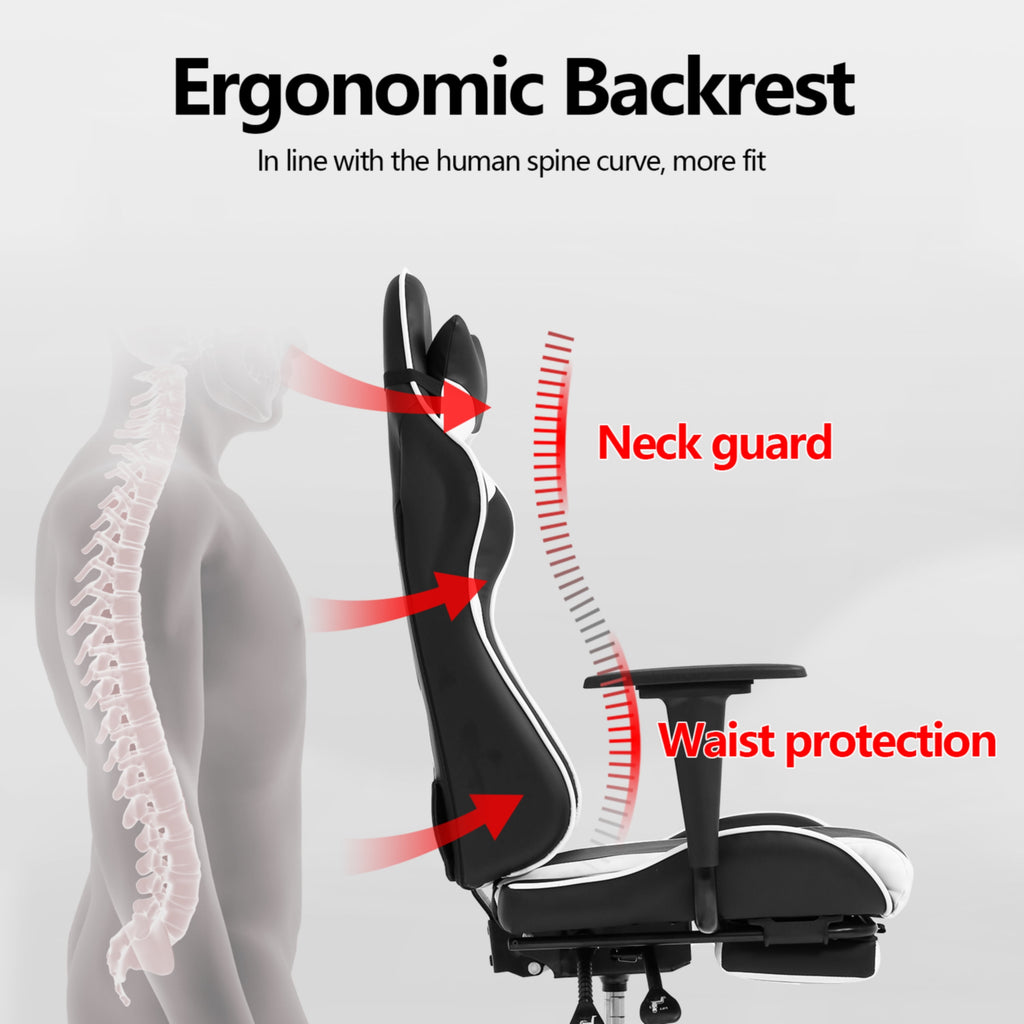 Furniture of America Haver Adjustable Gaming Chair, White and Black