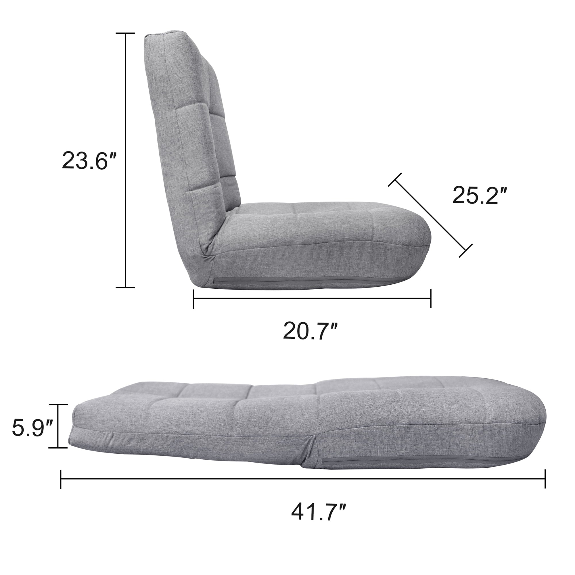 Crestlive Products Folding Floor Chair Adjustable Linen Cover Padded Gaming Chair,Gray