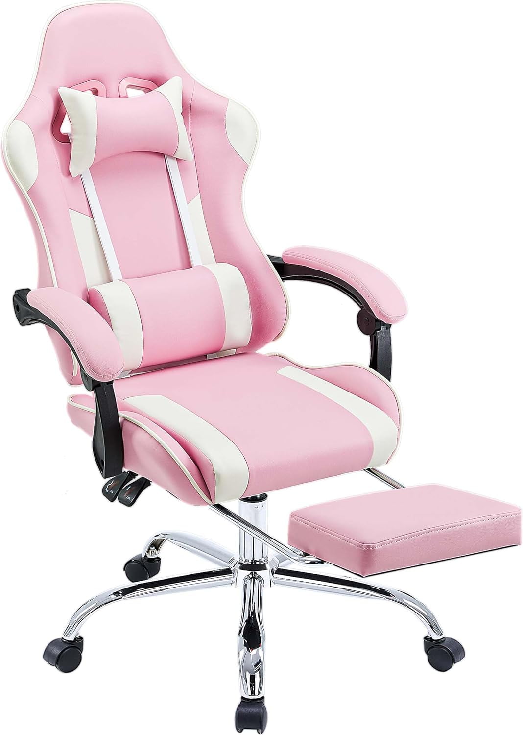 CONCETTA Gaming Chair with Footrest and Lumbar Support, Ergonomic Home Office Chair, Pink/White