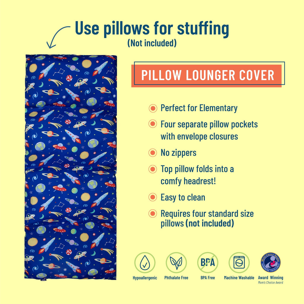 Wildkin Kids Floor Lounger for Boys and Girls, Cotton Polyester Materials Features Separate pillow pockets with envelope closure (Out of This World)