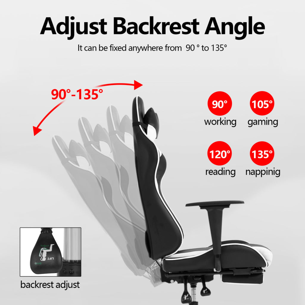 Furniture of America Haver Adjustable Gaming Chair, White and Black