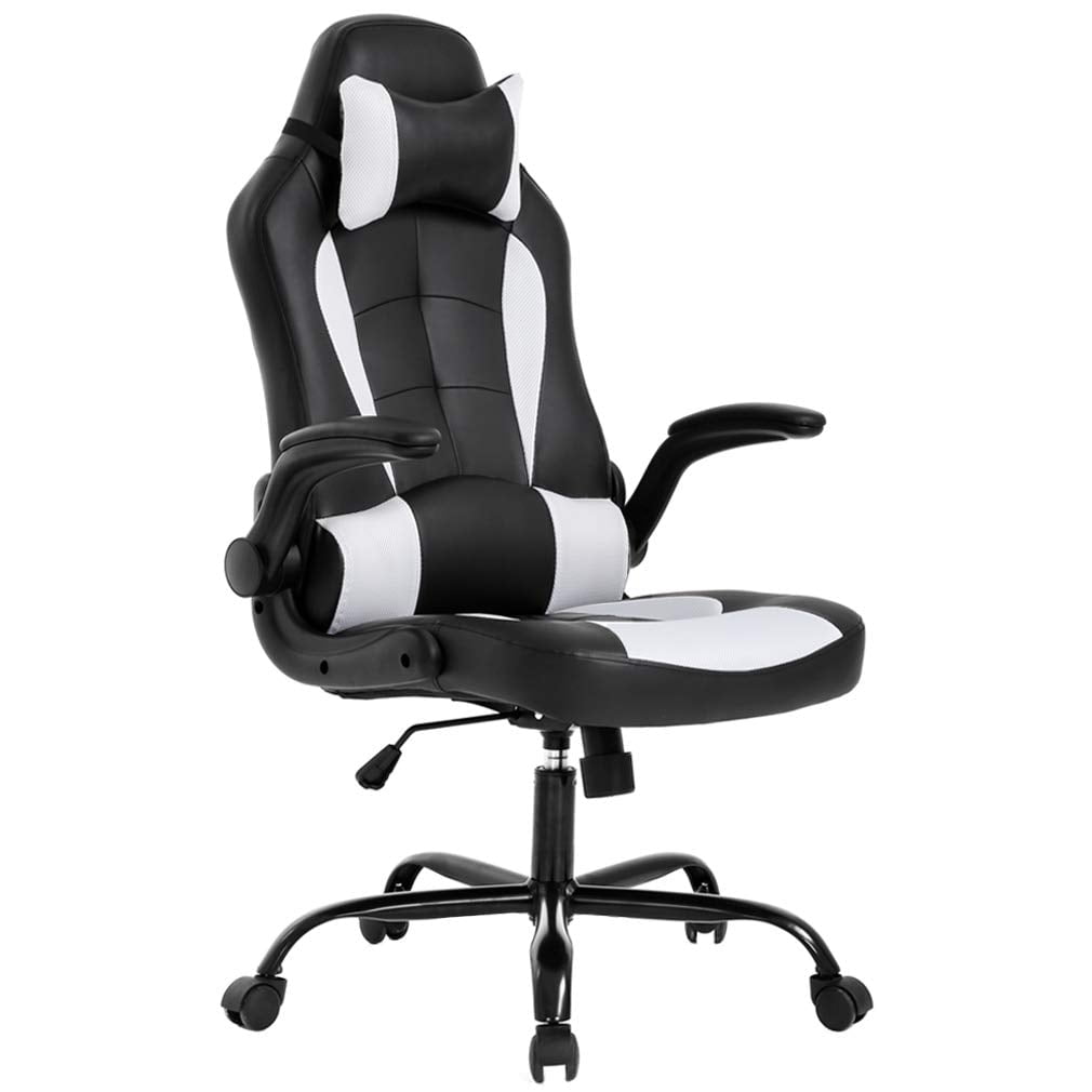 BestOffice PU Leather Gaming Office Chair , Massage & Lumbar Support Desk Chair for Adults, White