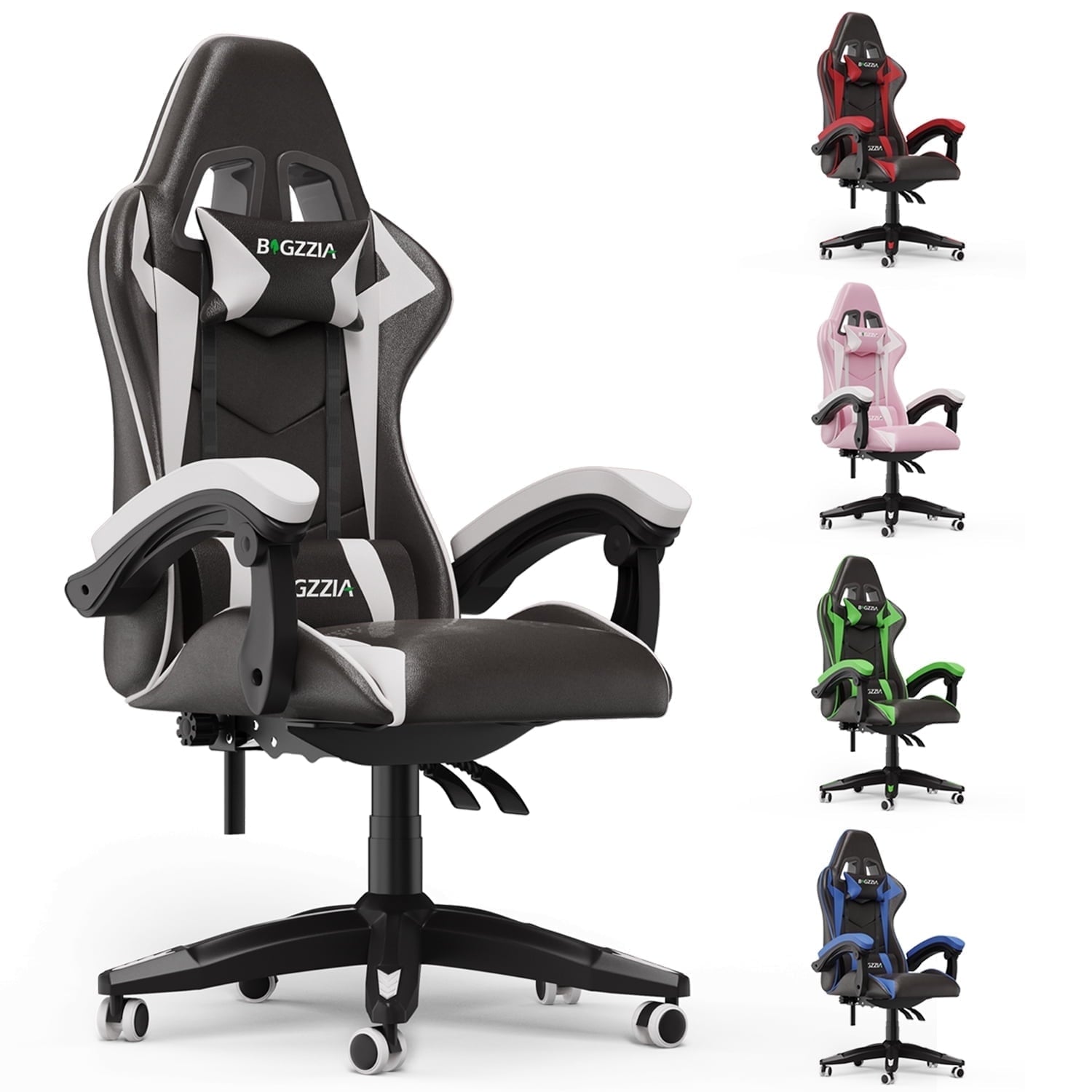 Bigzzia High-Back Gaming Chair Computer Racing Chair with Headrest and Lumbar Support for Back Pain, Pink