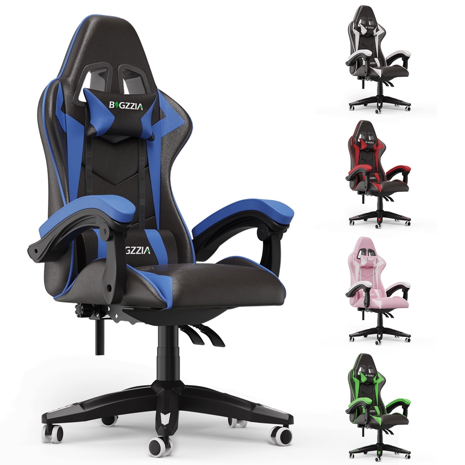 Bigzzia High-Back Gaming Chair Computer Racing Chair with Headrest and Lumbar Support for Back Pain, Pink