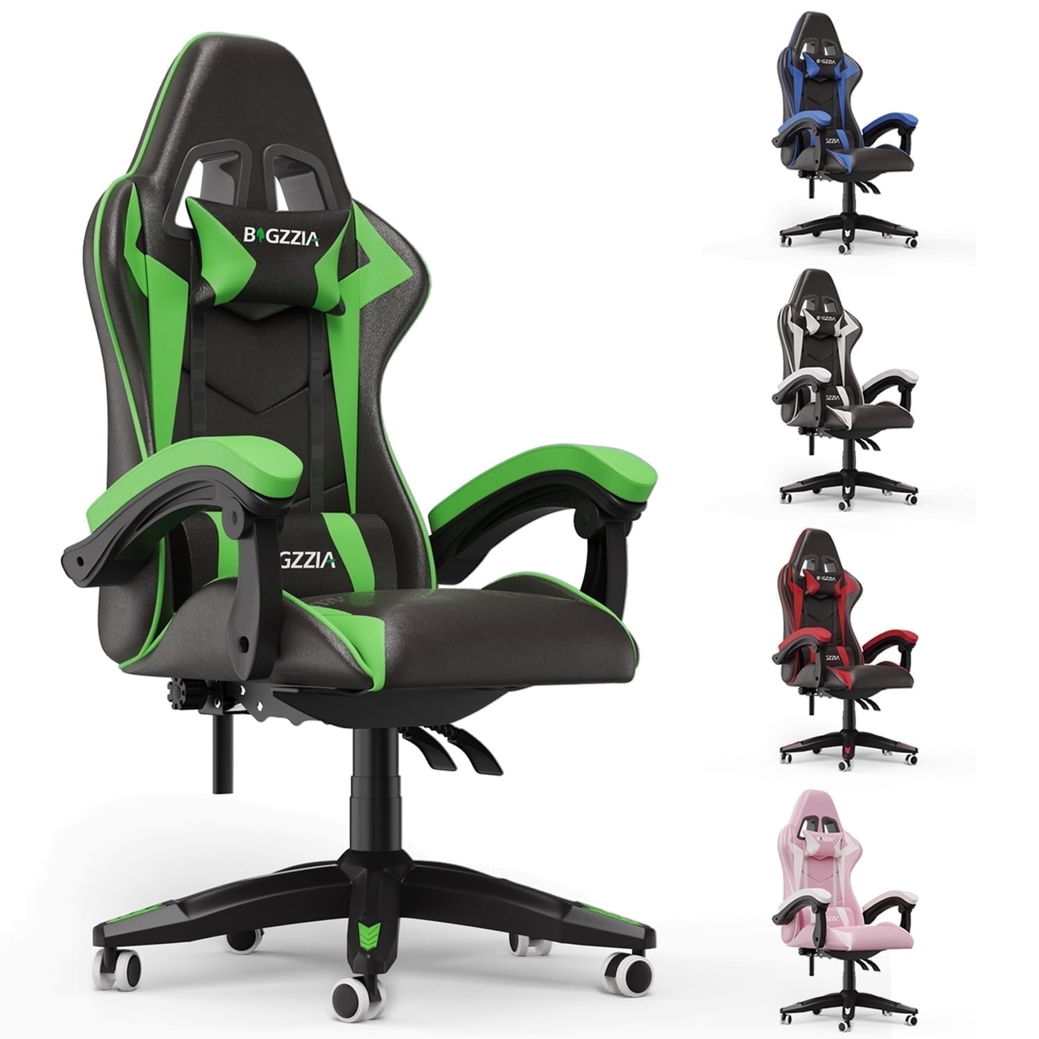 Bigzzia High-Back Gaming Chair Computer Racing Chair with Headrest and Lumbar Support for Back Pain, Pink