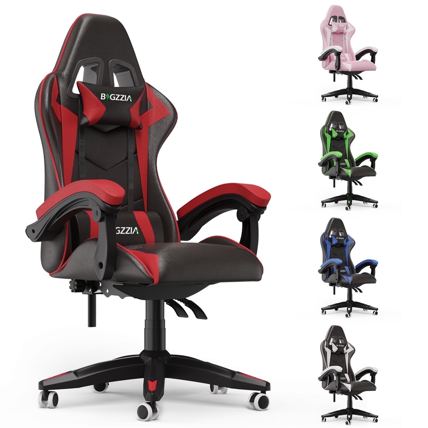 Bigzzia High-Back Gaming Chair Computer Racing Chair with Headrest and Lumbar Support for Back Pain, Pink