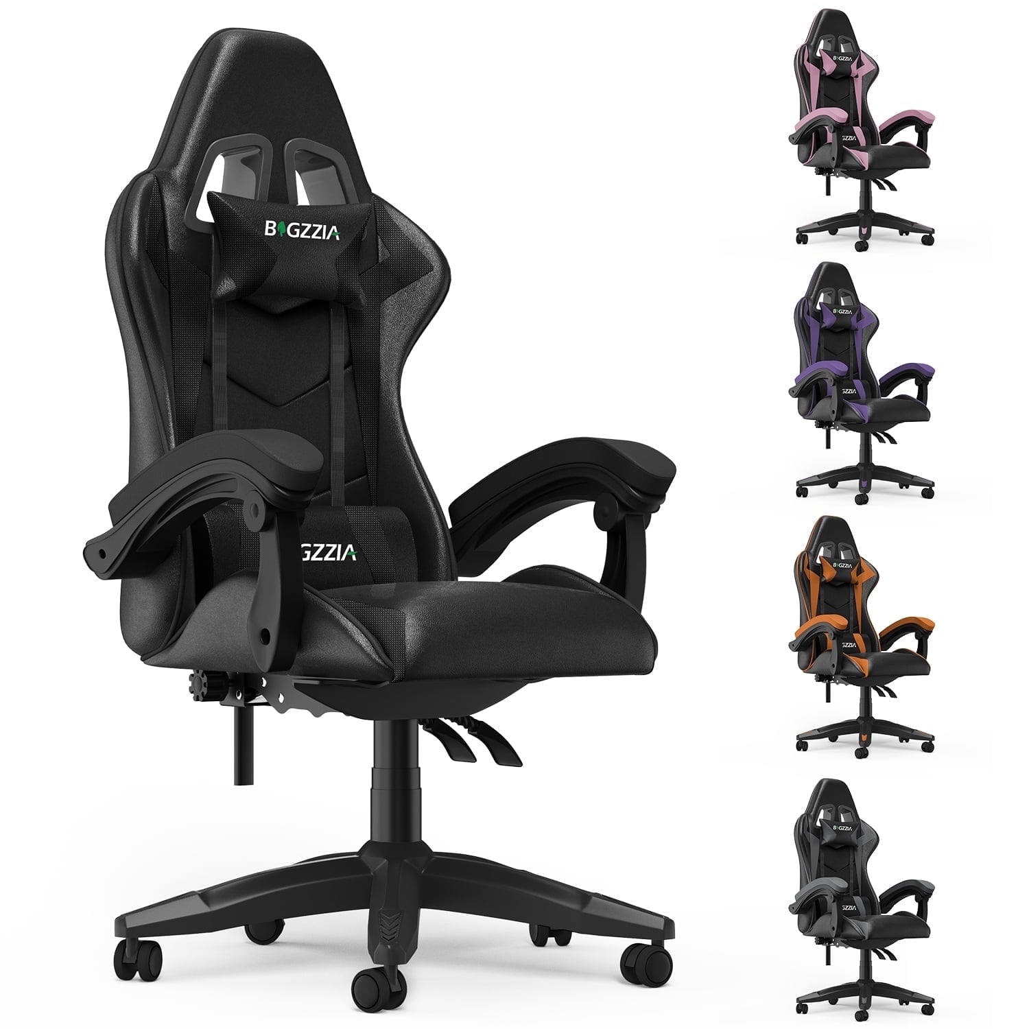 Bigzzia High-Back Gaming Chair Computer Racing Chair with Headrest and Lumbar Support for Back Pain, Pink