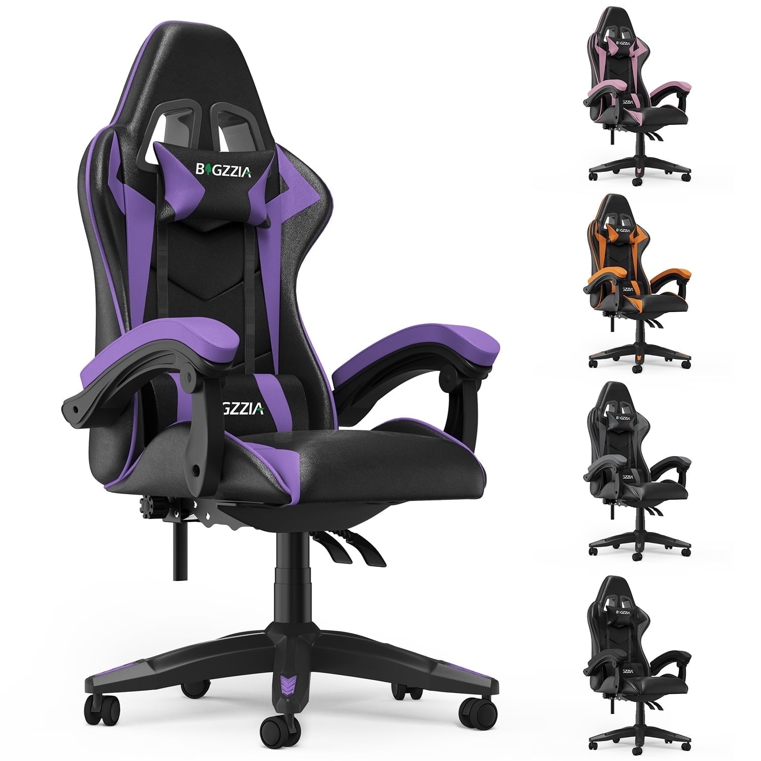 Bigzzia High-Back Gaming Chair Computer Racing Chair with Headrest and Lumbar Support for Back Pain, Pink