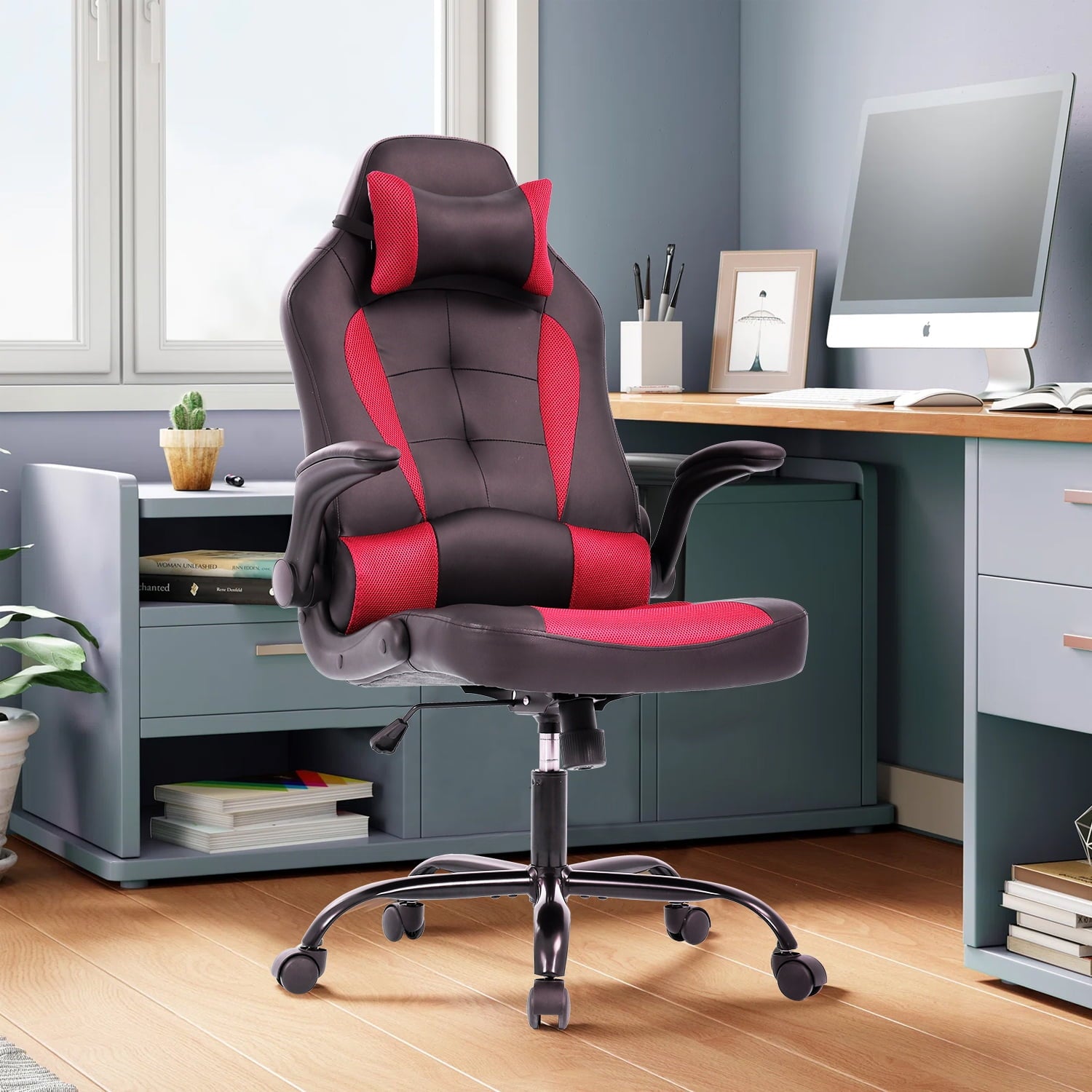 CL.HPAHKL High Back Gaming Chair, Ergonomic Racing Office Style Gaming Chair, 360° Rotating Computer Chair with Headrest, Suitable for Adult Unisex Office Chair (RED)
