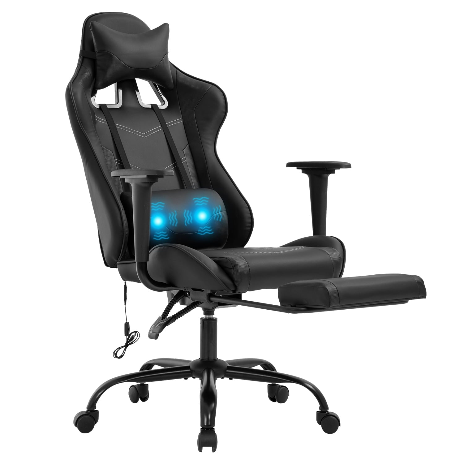 CL.HPAHKL Video Gaming Chair with Footrest & Massage Lumbar Support, Ergonomic Computer Chair Reclining High Back Gamer Chair PC Office Chair for Adults Women Men, Black