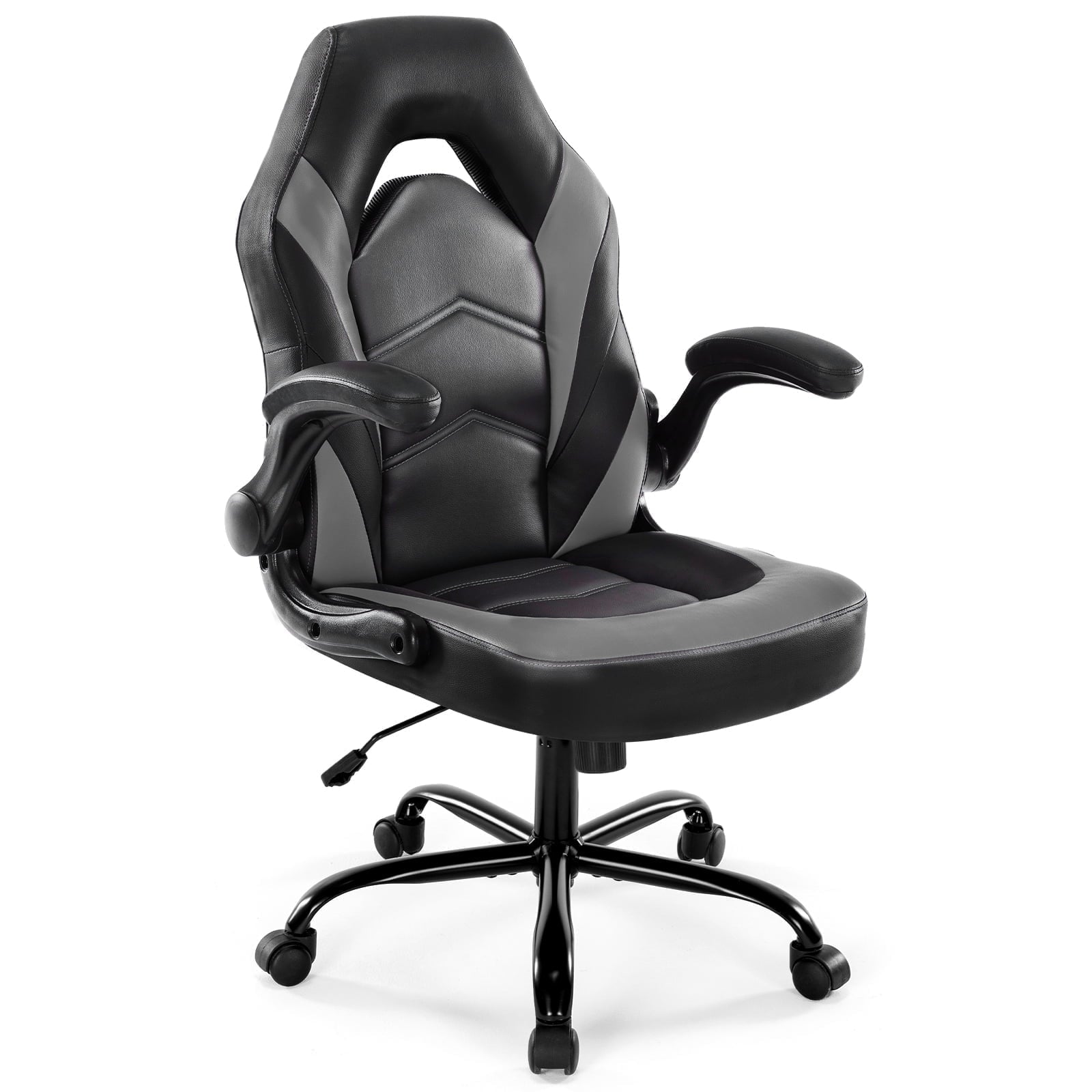 CONCETTA Gaming Chair, Faux Leather High-Back Gaming Office Chair, Swivel Racing Chair with Flip-up Armrests, Perfect for Adults Gamers, Gray
