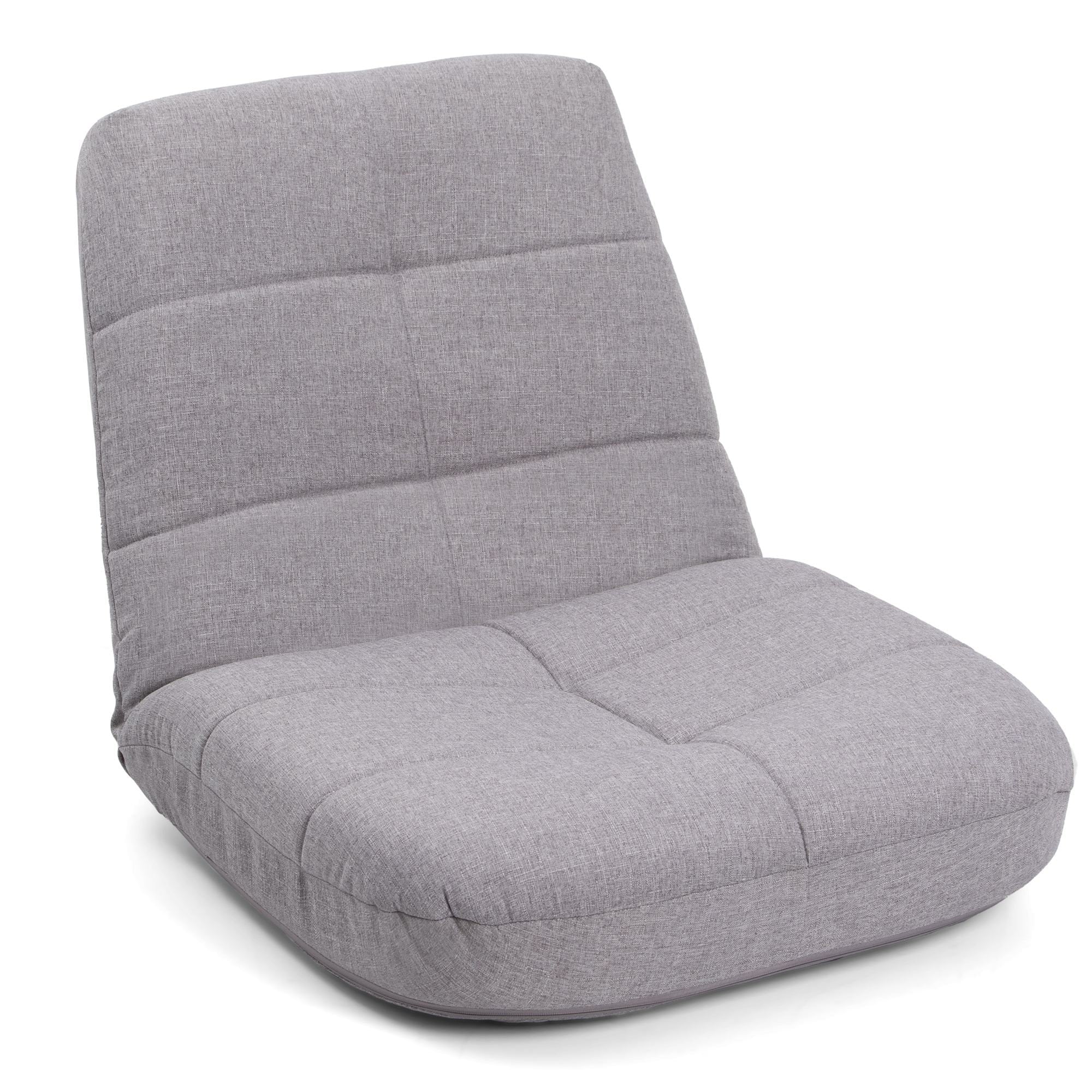 Crestlive Products Folding Floor Chair Adjustable Linen Cover Padded Gaming Chair,Gray