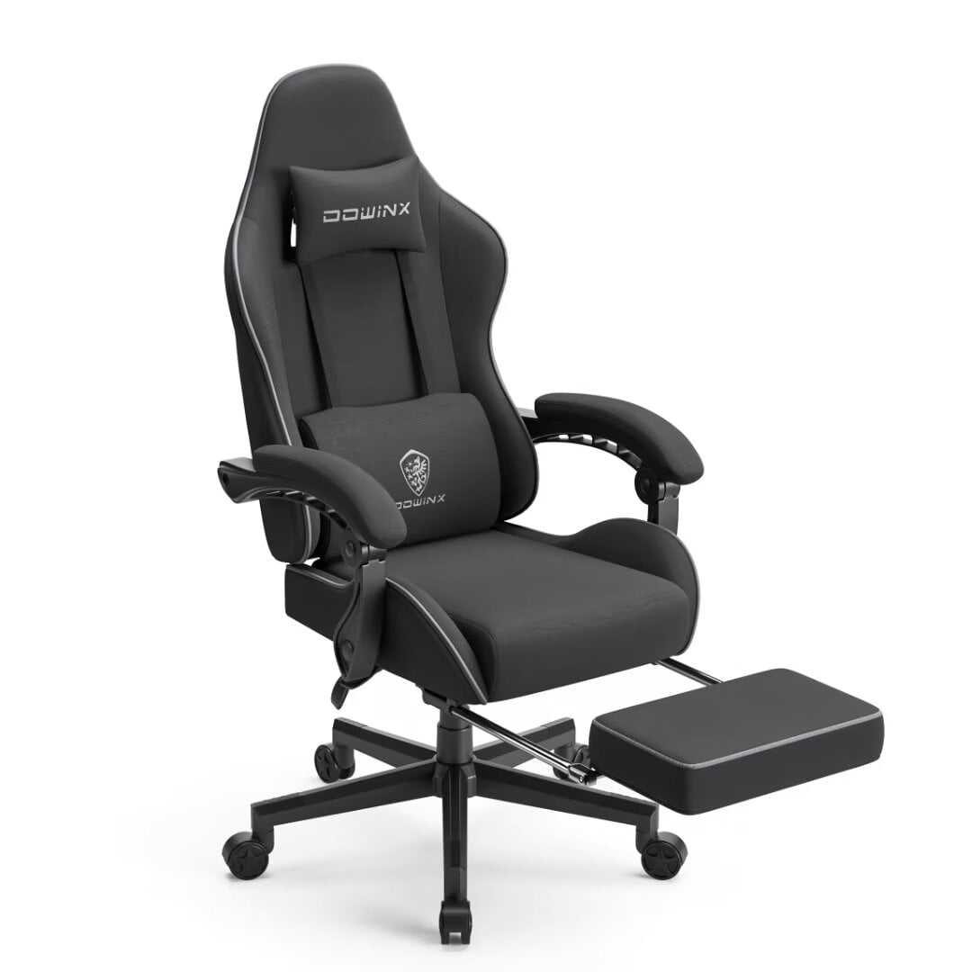 Dowinx Fabric Gaming Chair with Pocket Spring Cushion, Ergonomic Computer Chair with Footrest, Cloth Gamer Chair with Massage Lumbar Support and Headrest, Black