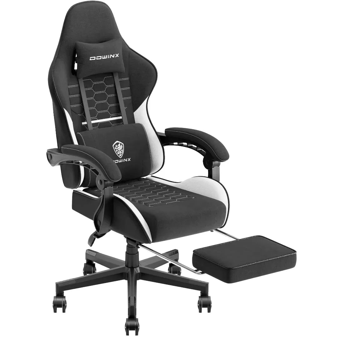 Dowinx Fabric Gaming Chair with Pocket Spring Cushion, Ergonomic Computer Chair with Footrest, Cloth Gamer Chair with Massage Lumbar Support and Headrest, Black