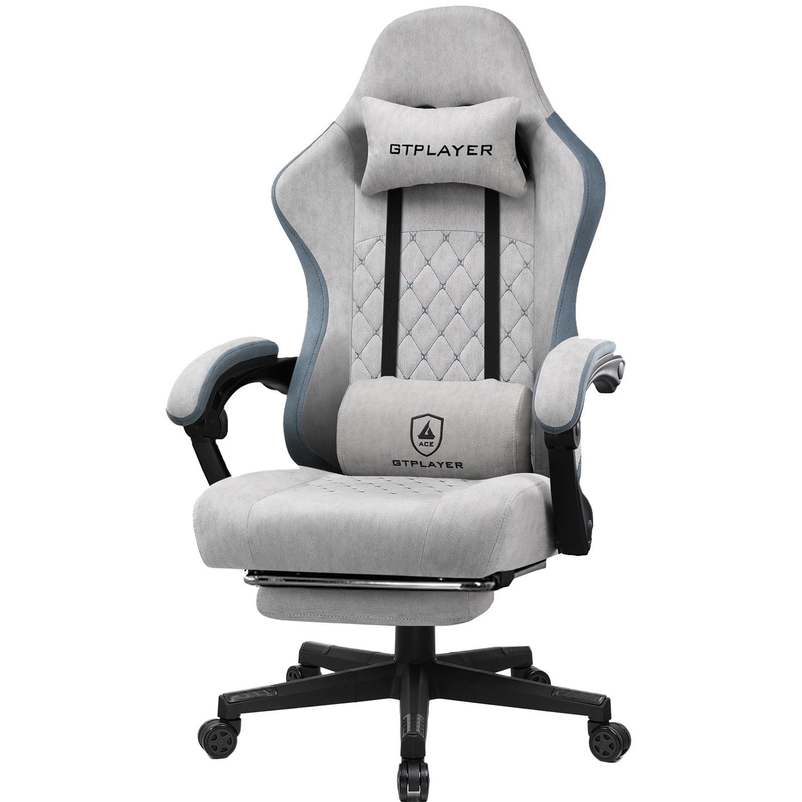 GTPLAYER Ergonomic Pocket Spring Cushion Gaming Chair with Footrest and Linkage Armrests, Light Blue