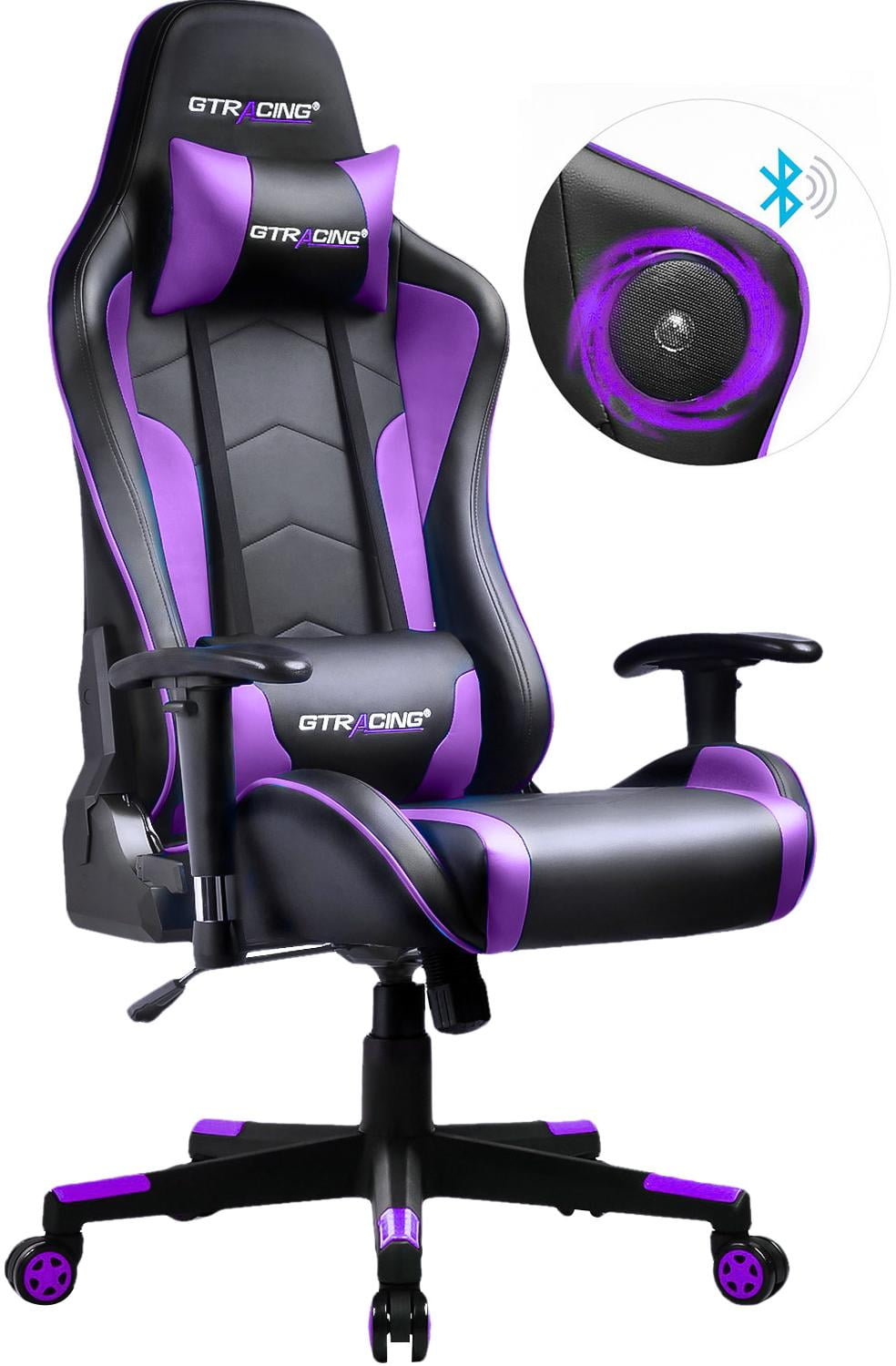 GTRACING Gaming Chair with Bluetooth Speakers High Back Office PU Chair, Purple
