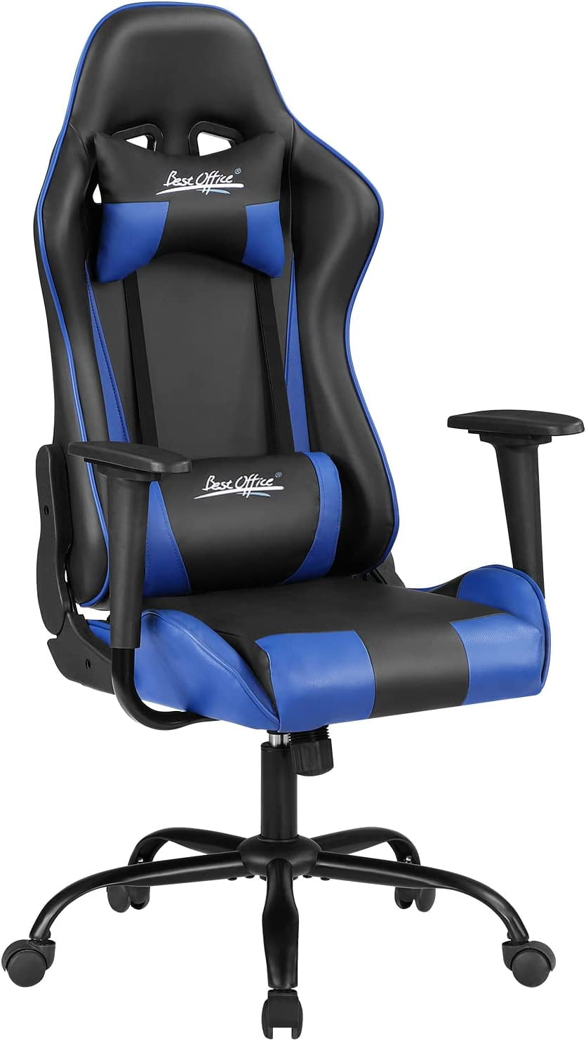 Gaming Chair Office Chair Desk Chair with Lumbar Support Headrest Armrest Task Rolling Swivel Ergonomic E-Sports Adjustable PC Gamer Chair Black