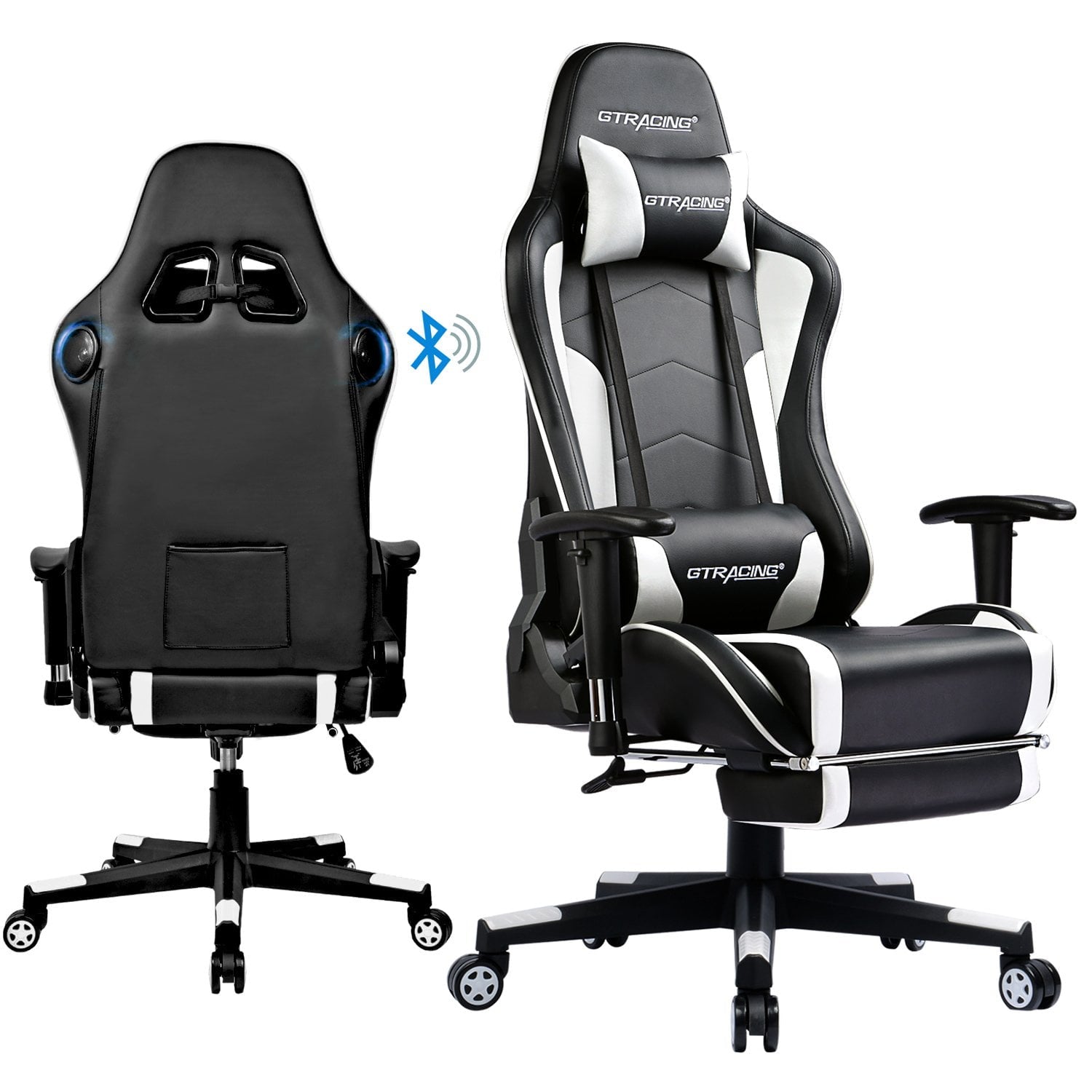 LUCKLIFE Gaming Chair with Speakers Bluetooth and Footrest in Home Office Chair, Black