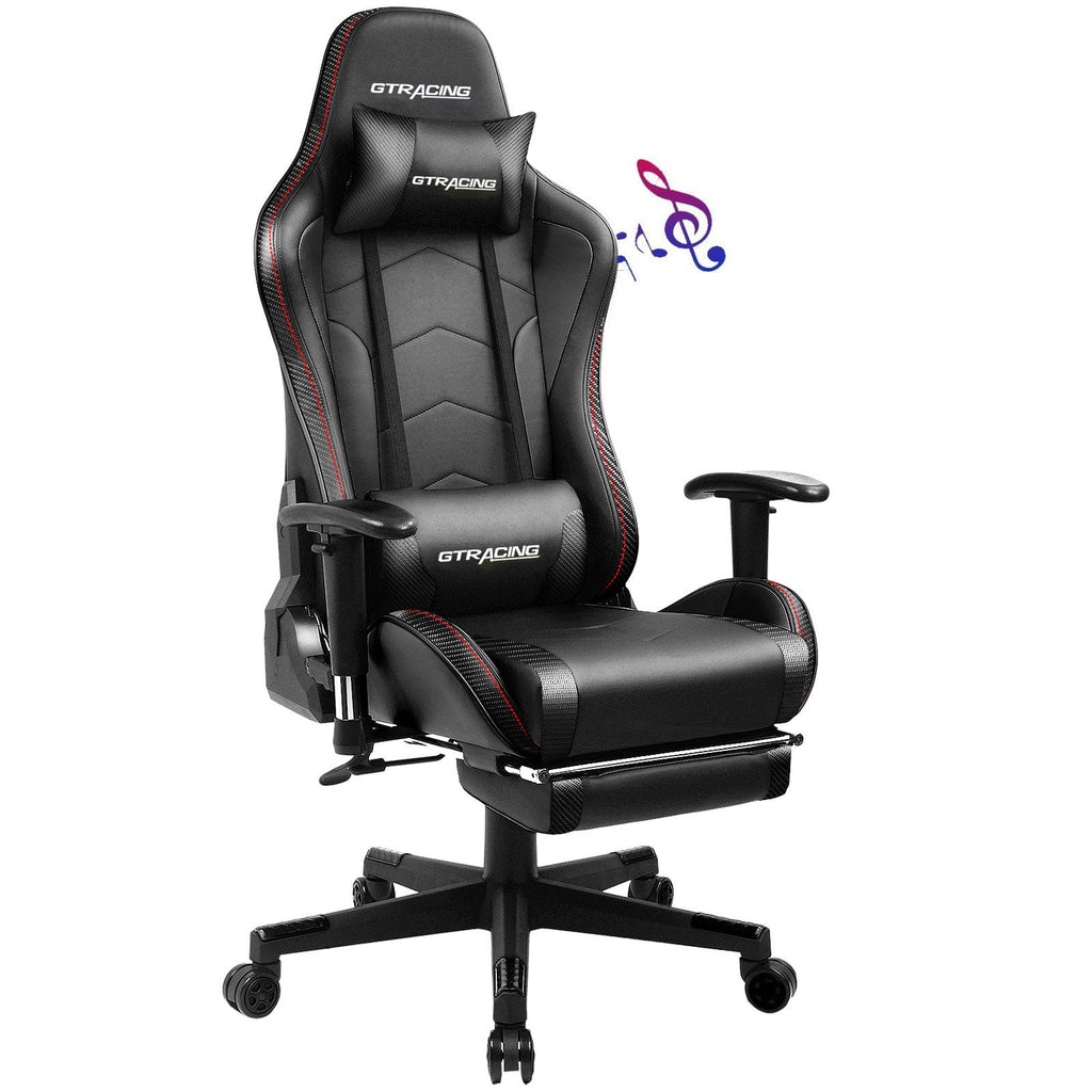 LUCKLIFE Gaming Chair with Speakers Bluetooth and Footrest in Home Office Chair, Black