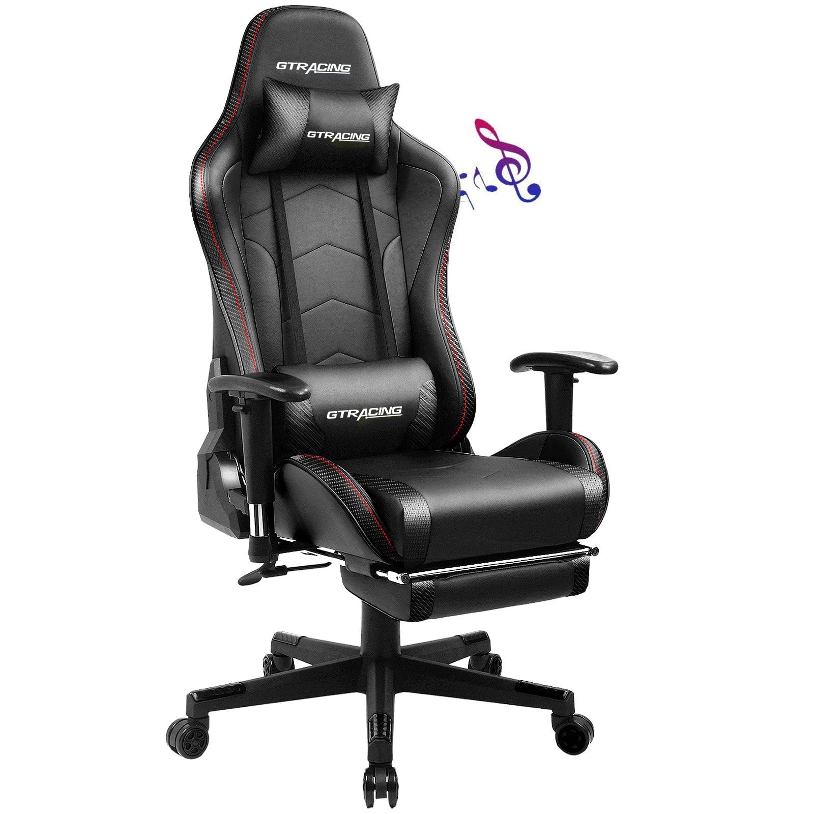 LUCKLIFE Gaming Chair with Speakers Bluetooth and Footrest in Home Office Chair, Black