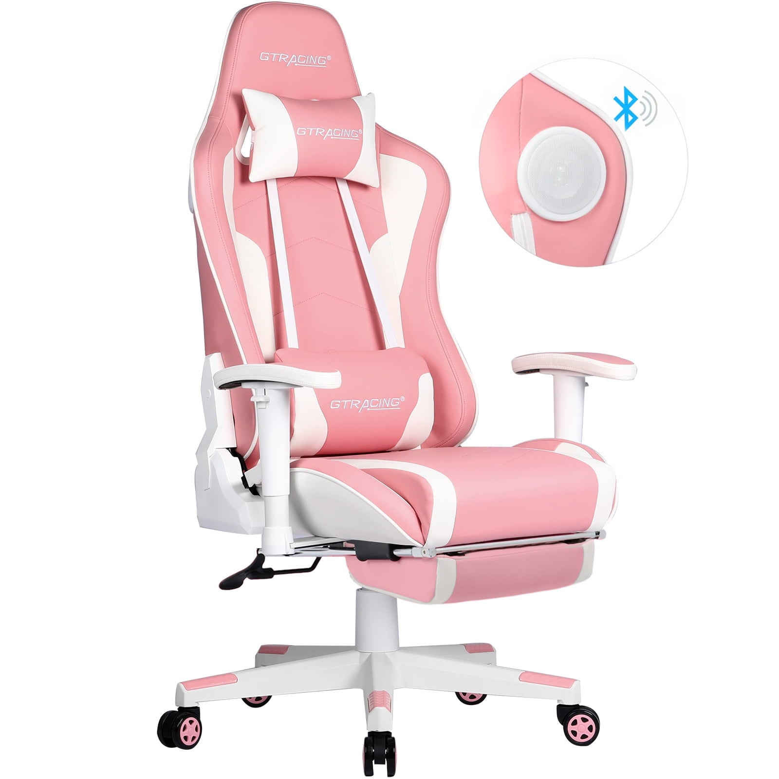 LUCKLIFE Gaming Chair with Speakers Bluetooth and Footrest in Home Office Chair, Black