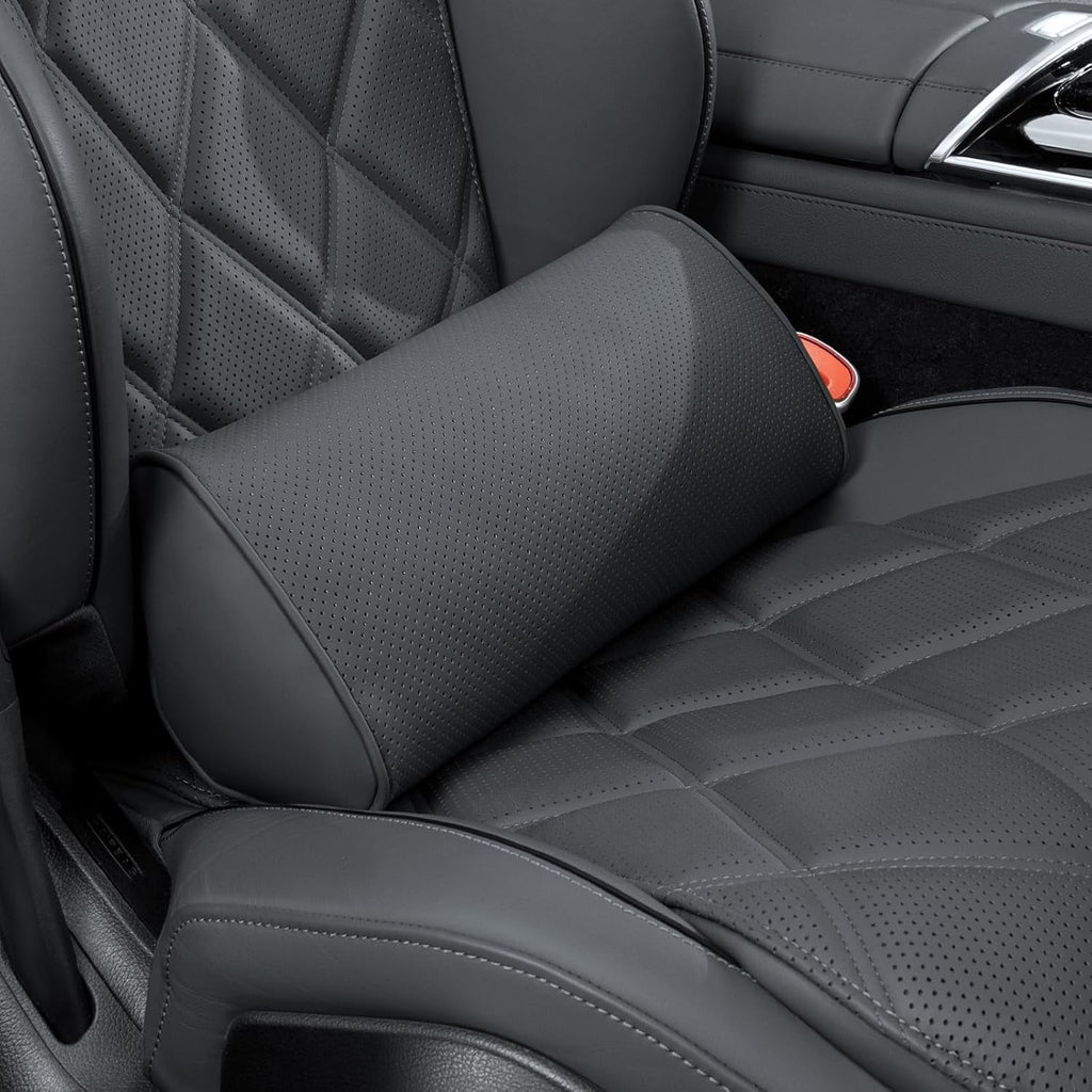 Lumbar Support Pillow for Car Seat and Office Chair, Gaming Chair, Ergonomic Memory Foam Back Cushion Lower Back Pain Relief, Luxury Leather Back Support Pillow, Gray