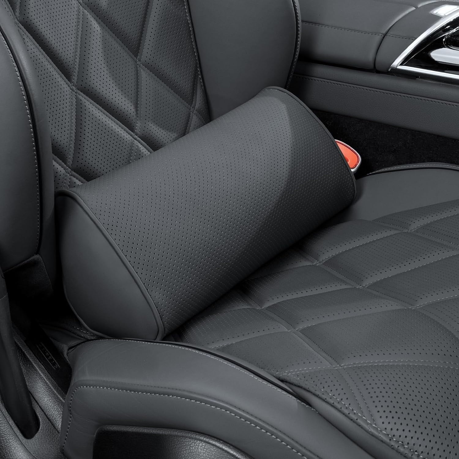 Lumbar Support Pillow for Car Seat and Office Chair, Gaming Chair, Ergonomic Memory Foam Back Cushion Lower Back Pain Relief, Luxury Leather Back Support Pillow, Gray