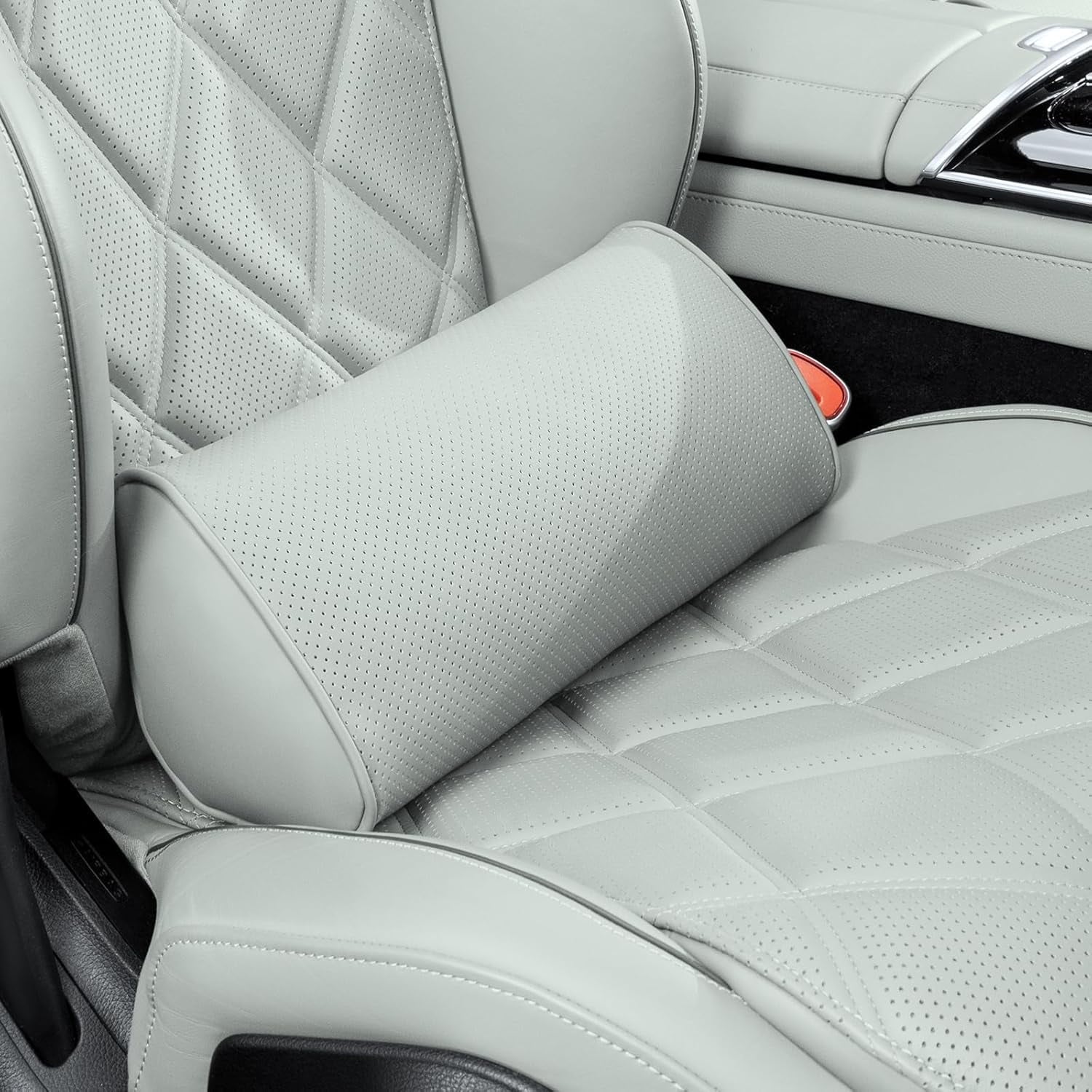 Lumbar Support Pillow for Car Seat and Office Chair, Gaming Chair, Ergonomic Memory Foam Back Cushion Lower Back Pain Relief, Luxury Leather Back Support Pillow, Gray