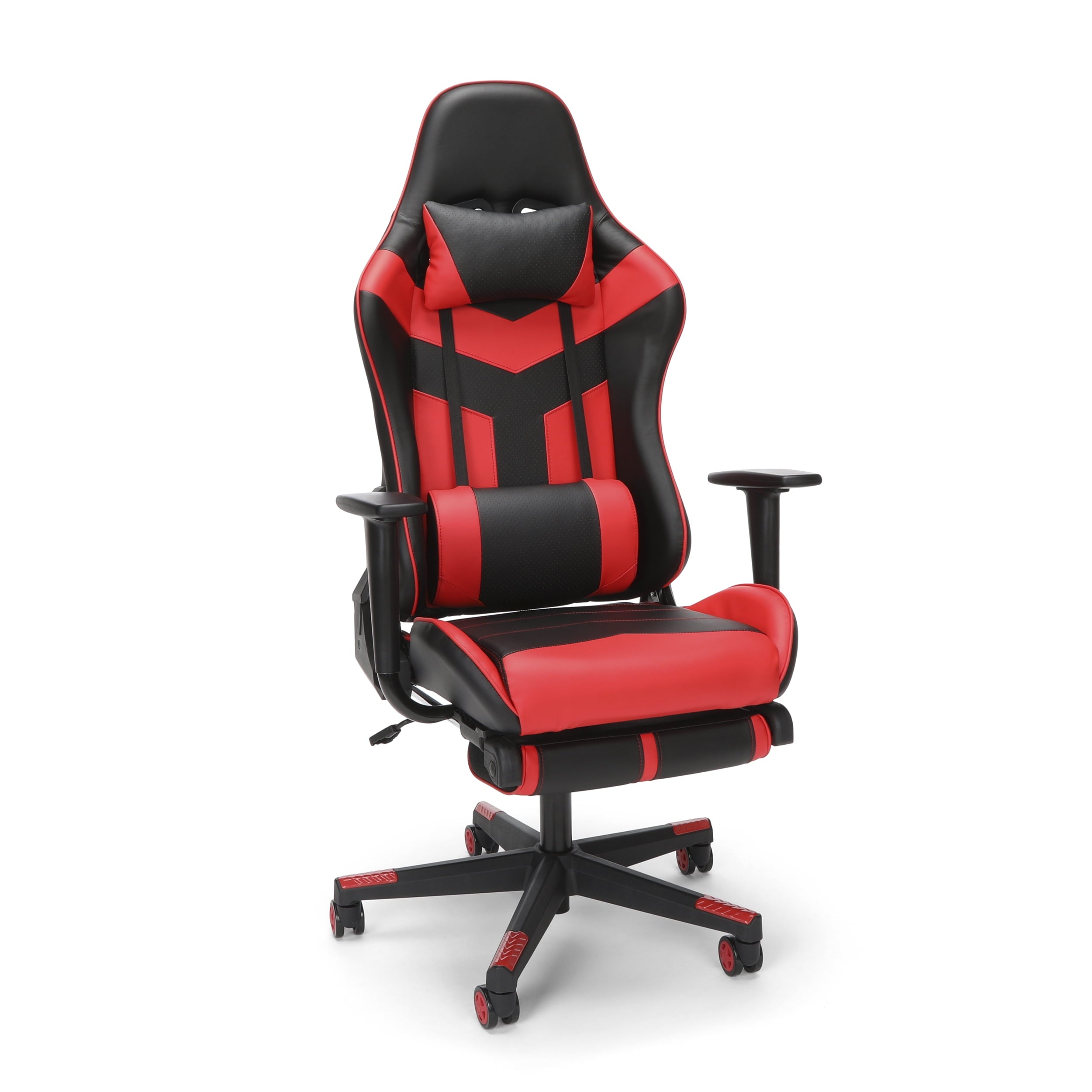 OFM Essentials Collection High Back PU Leather Gaming Chair, with Extendable Footrest, in Red (ESS-6075FR-RED)