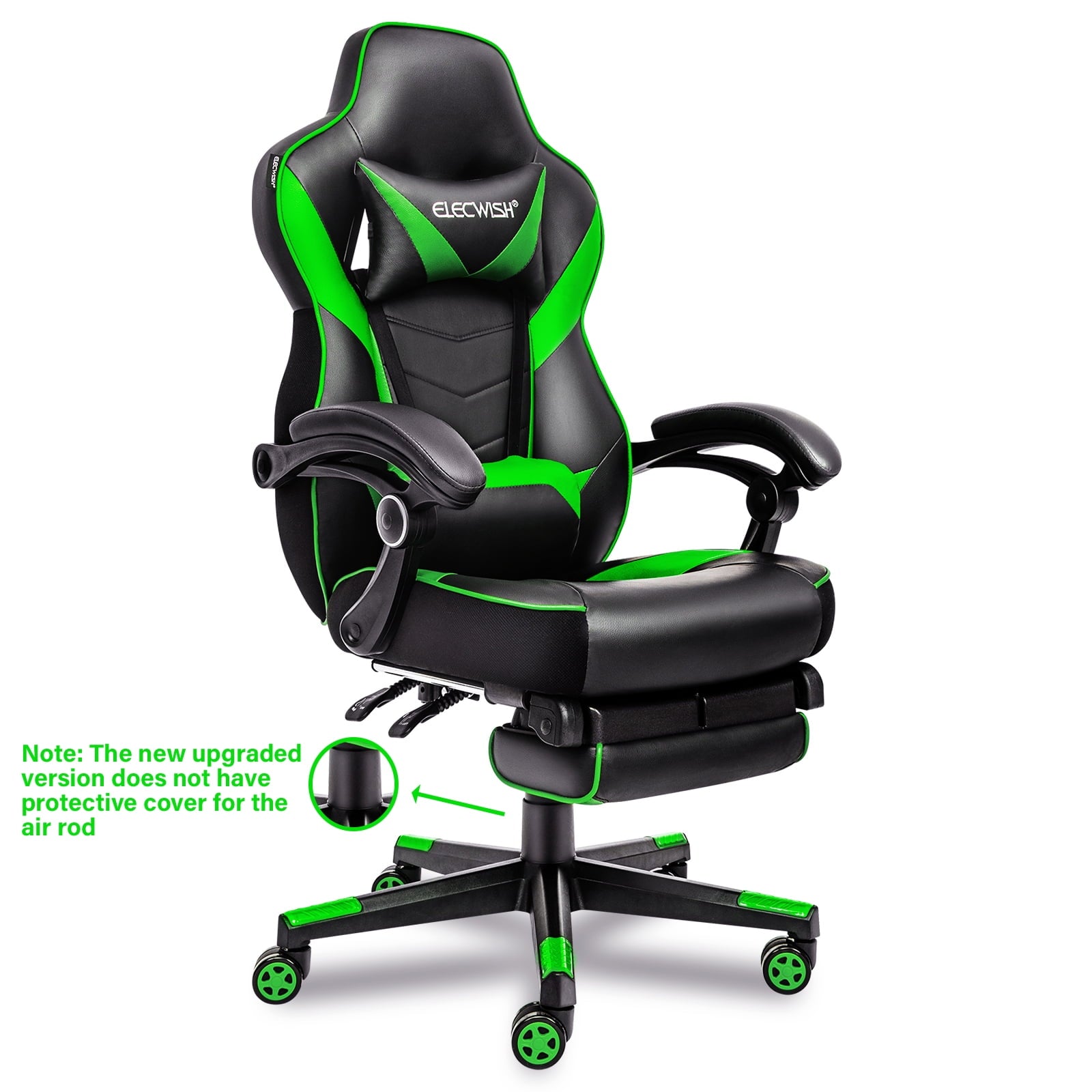PULUOMIS Gaming Chair with Footrest Ergonomic Office Chair with Arms for Adults Kids, Green